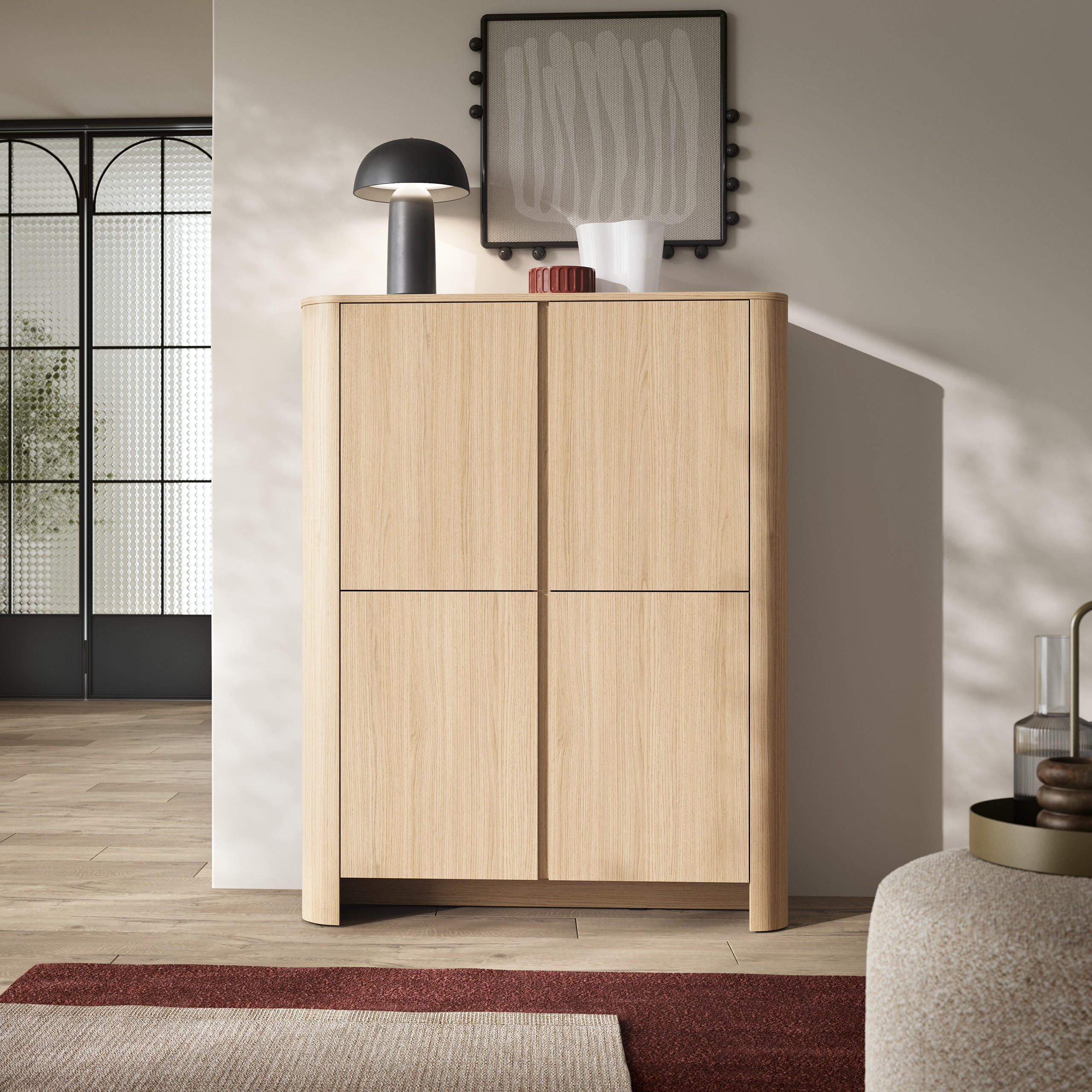 HIGHBOARD AVORIO 103/132/39cm 4 Türen Eichefarben - Eichefarben/Naturfarben, Holzwerkstoff (103/132/39cm) - MASSENO