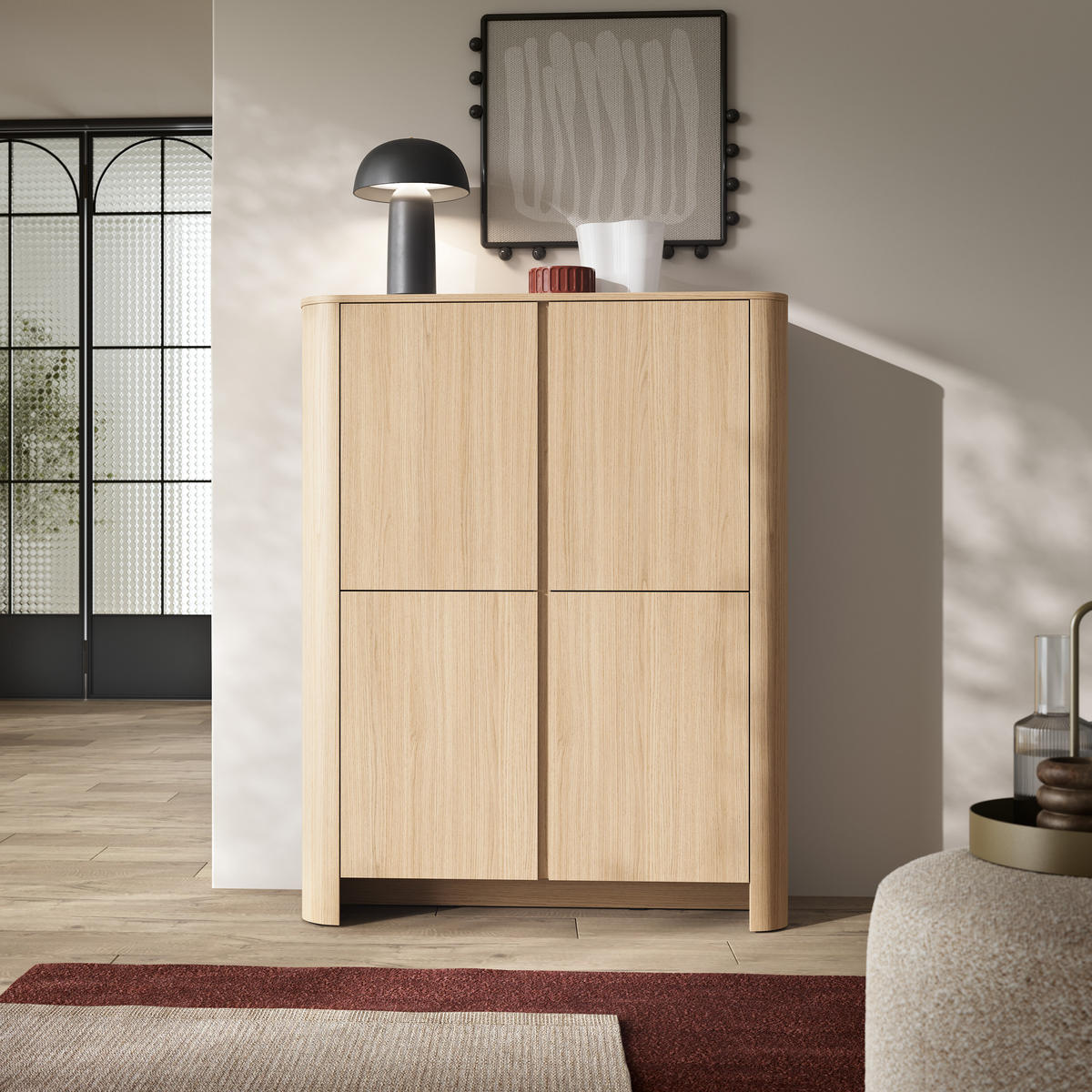 HIGHBOARD AVORIO 103/132/39cm 4 Türen Eichefarben - Eichefarben/Naturfarben, Holzwerkstoff (103/132/39cm) - MASSENO