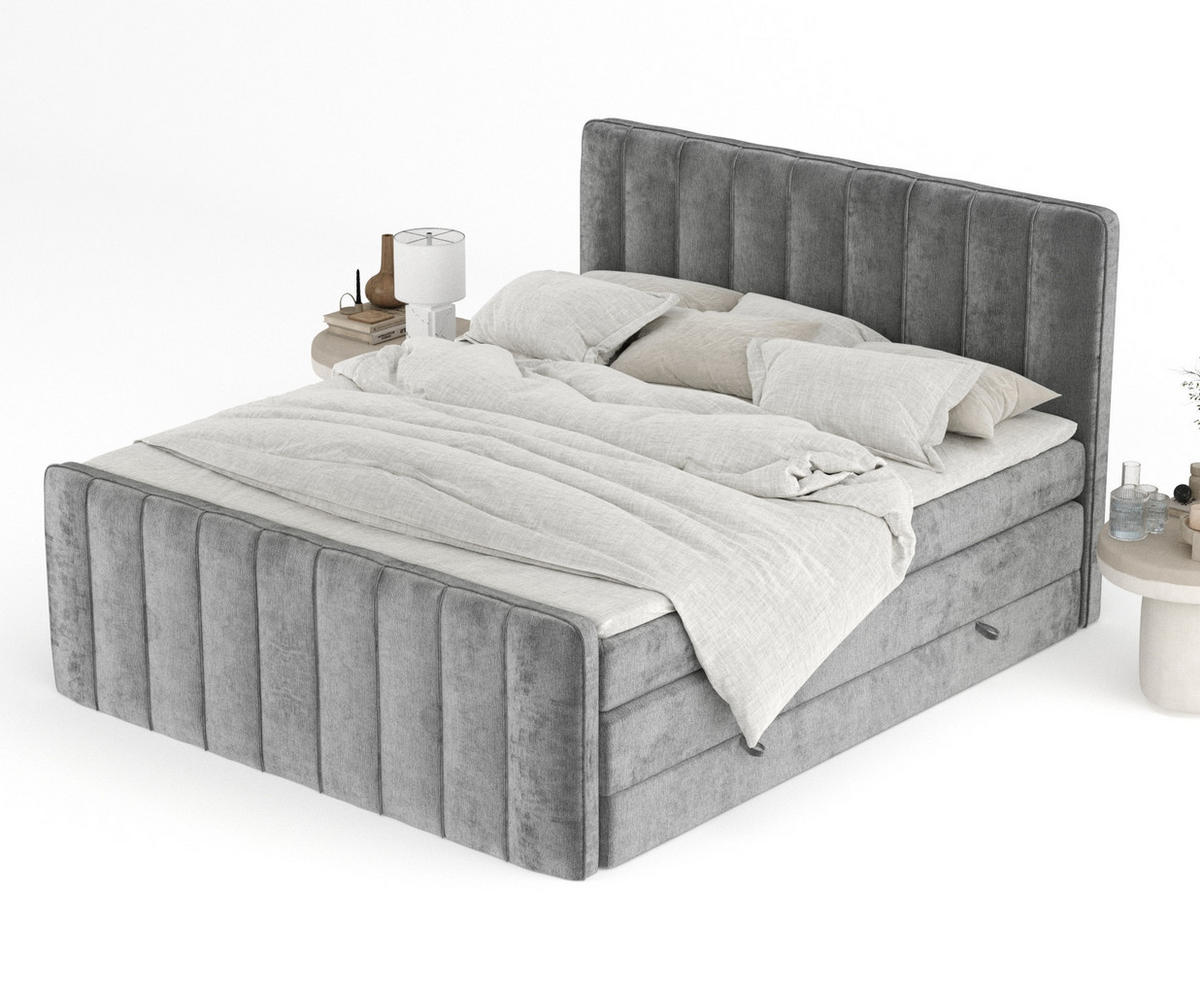 BOXSPRINGBETT Novara Grau 140/200 cm - Schwarz/Grau, Holz/Holzwerkstoff (140/200cm) - Maison de Reve