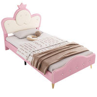 KINDERBETT Polsterbett 90/200 cm aus PU mit LED-Lichtleiste und Kronenkopfteil Rosa/Weiß - Weiß, Kunststoff (90/200cm) - Modenvie