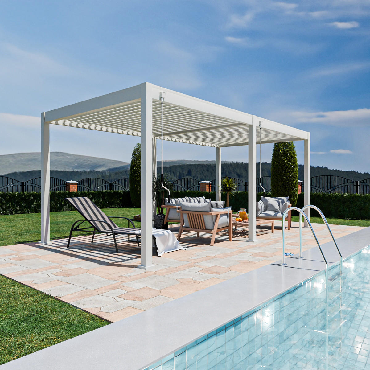 PERGOLA Terrassenüberdachung Superior Aluminium freistehend | 3 x 6 M | Lamellendach weiß - Weiß, Metall (600/255/300cm) - PergoLine