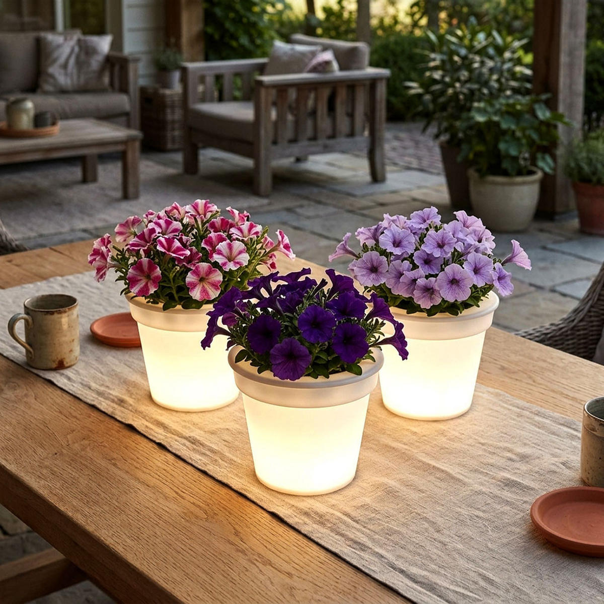 2X LED AUSSENLEUCHTE Blumentopf Weiß satiniert - Weiß, Kunststoff (17/17/19cm)