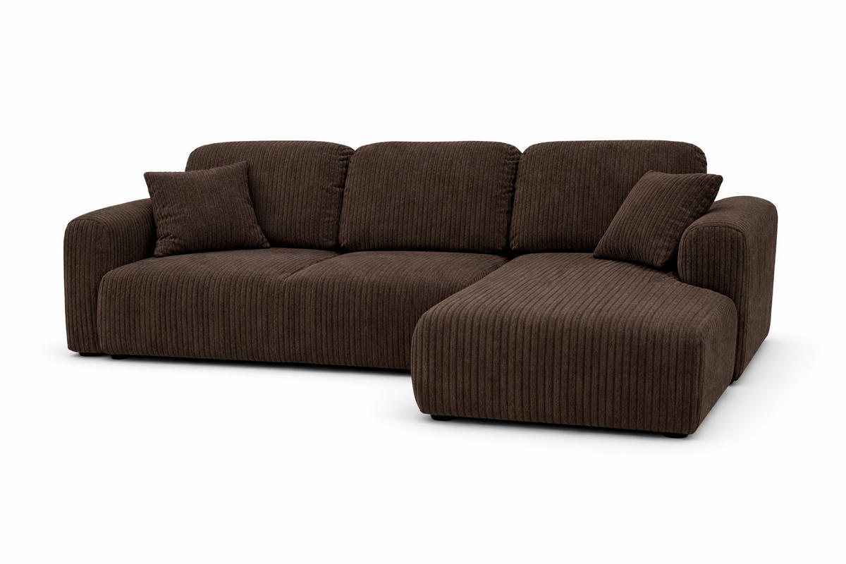 ECKSOFA Mit Schlaffunktion Und Bettkasten, Sofa L-Form Bingo L, Cordstoff Poso, Braun, Rechts - Braun, Holz (250/142cm) - Kaiser Möbel