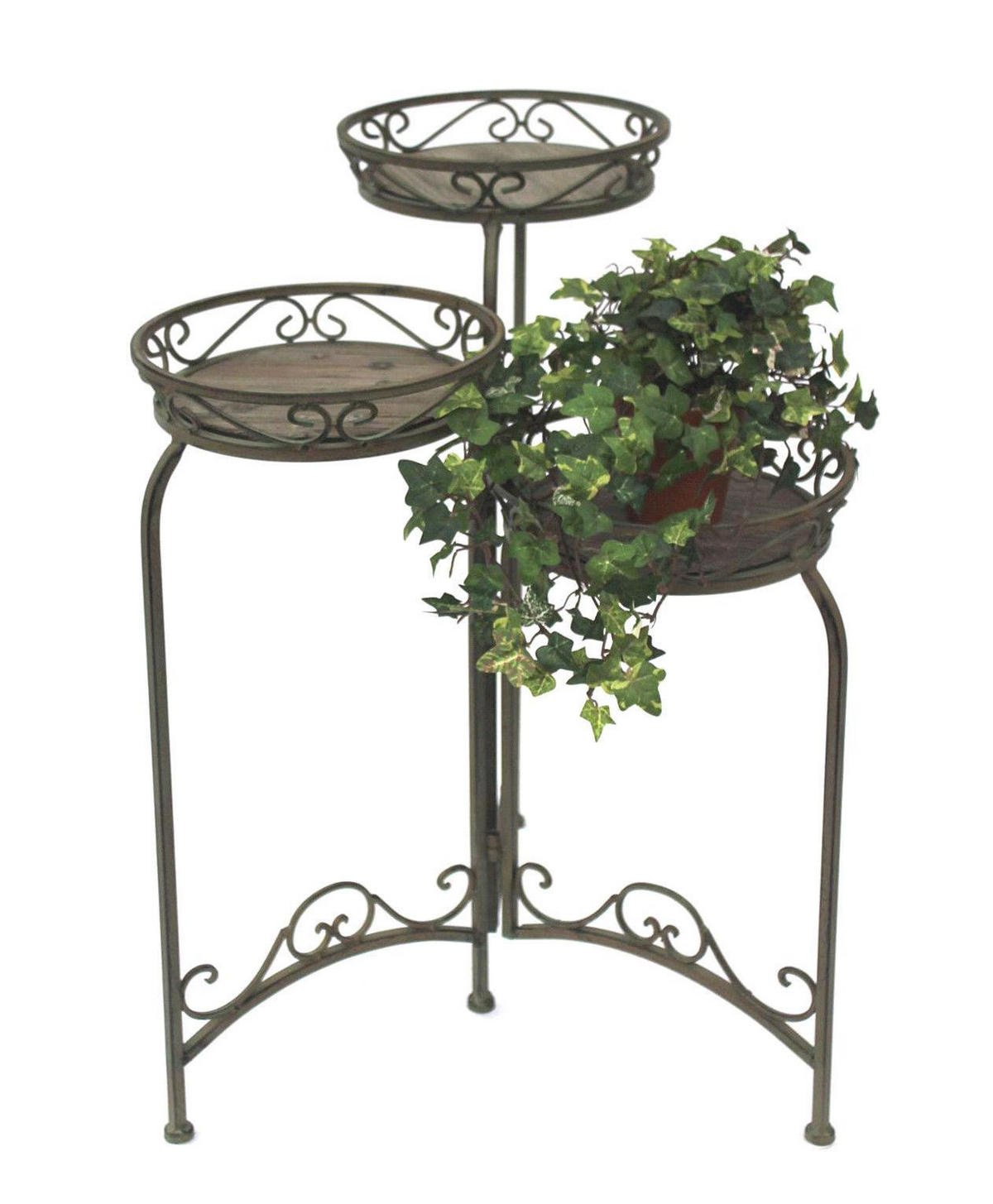 BLUMENTREPPE aus Metall mit 3 Holzebenen 72 cm 11136 - Grün, Metall (25/72/25cm) - DanDiBo