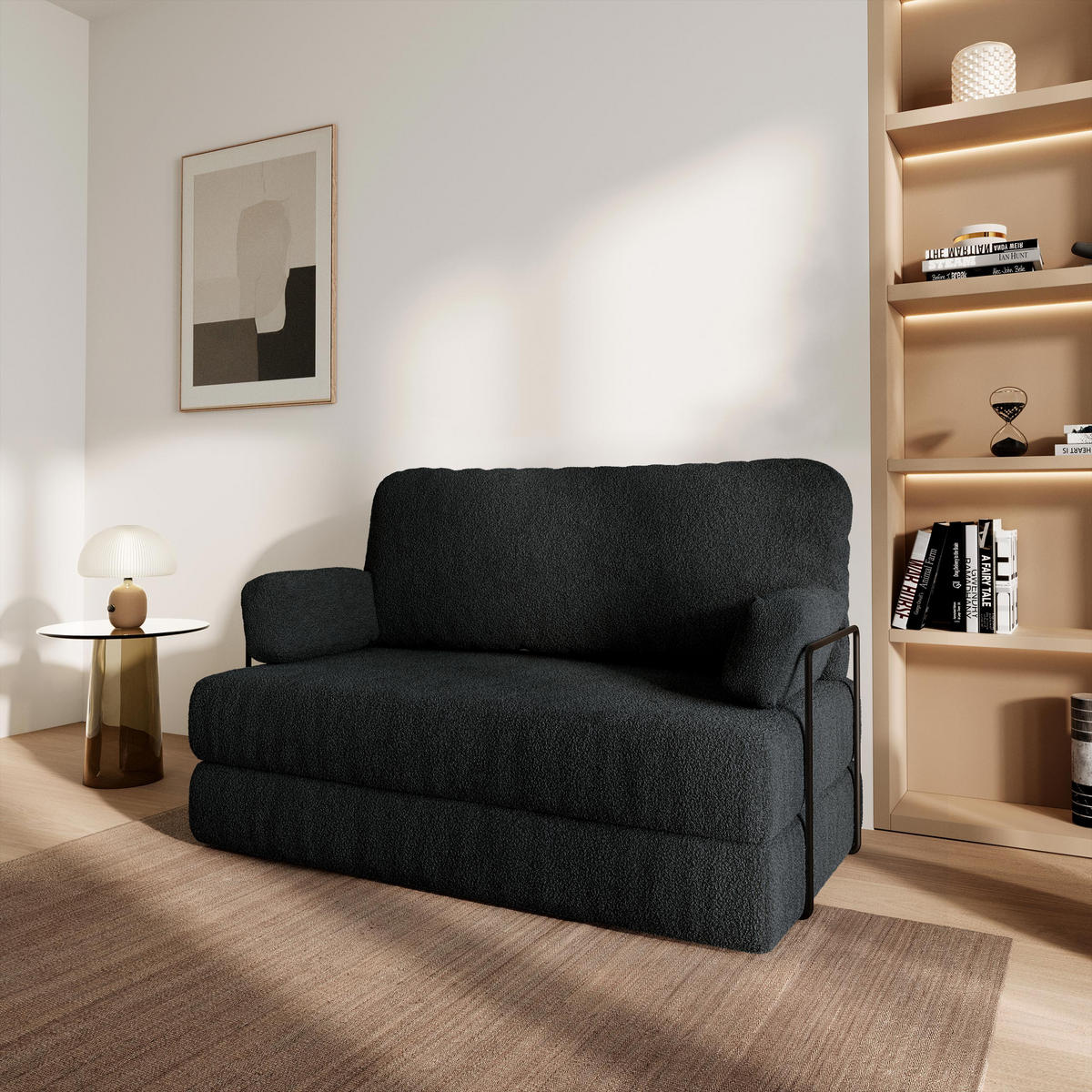 POHOVKA z pěny KESTE s kovovým rámem Buklé látka Černá - černá, textil (140/86/60cm) - MASSENO