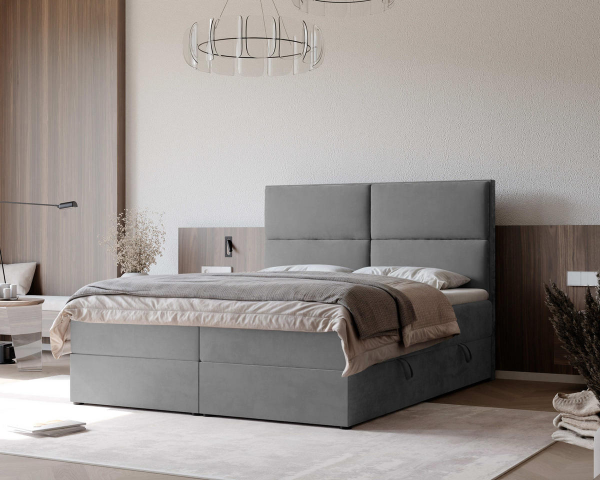 BOXBETT 120x200 cm mit Topper - Hellgrau, Holzwerkstoff/Textil (140/200cm) - Idohome
