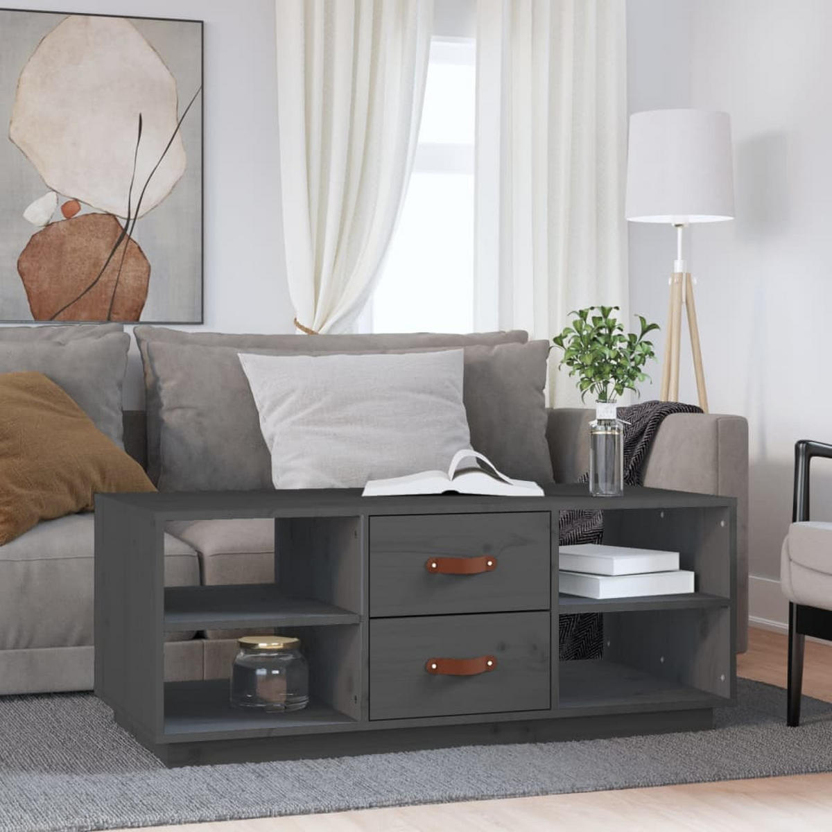 COUCHTISCH Grau 100x50x41 cm Massivholz Kiefer - Grau, Holz (100/50/41cm) - furnicato