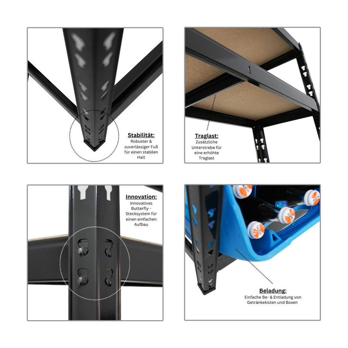 GETRÄNKEKISTENREGAL Bodensee 180x100x30 cm für 6 Kisten + 3 Boards Schwarz - Schwarz, Metall (100/180/30cm) - PROREGAL