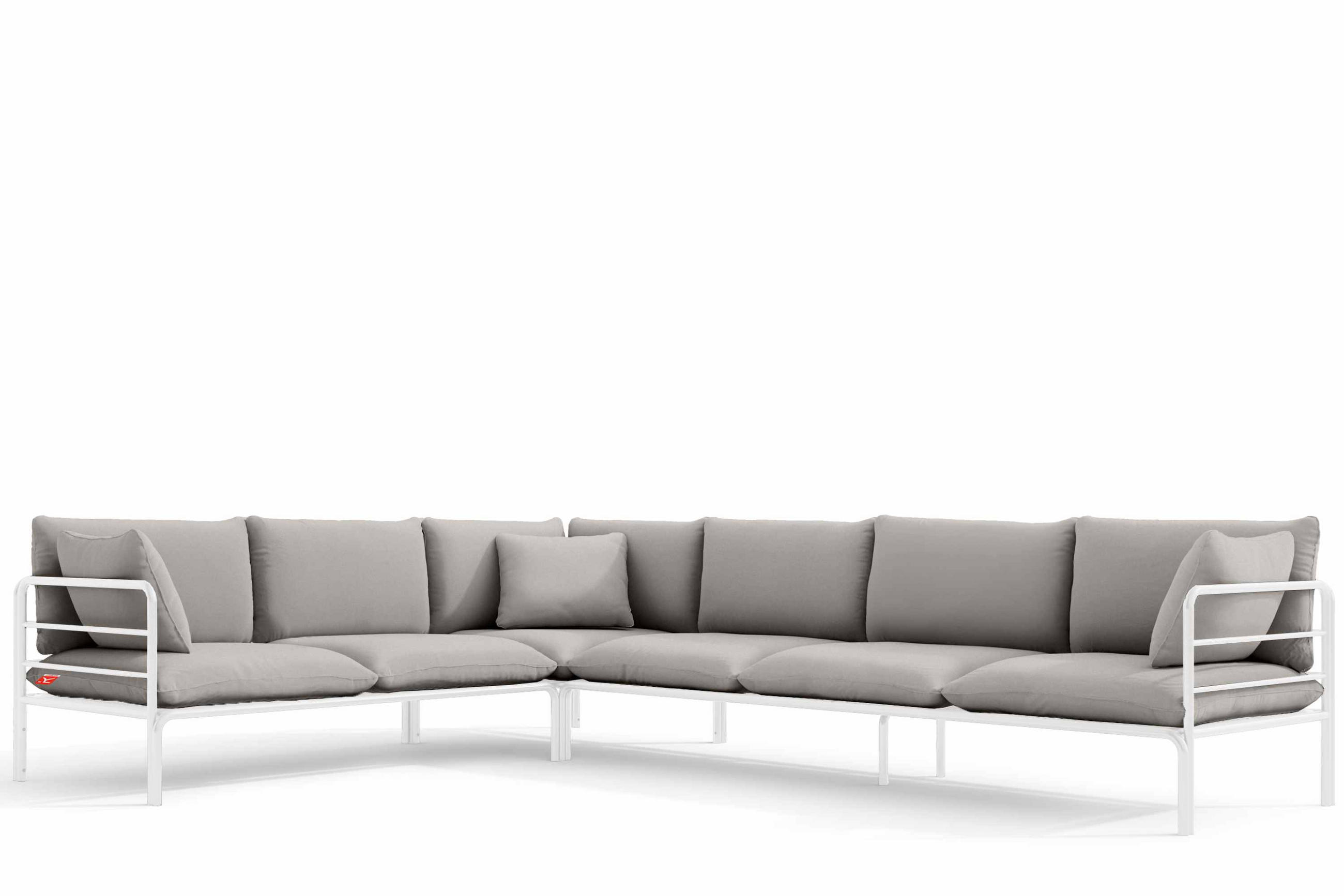 GARTENECKSOFA RAMBE 5-Sitzer mit Kissen, Weiß/Hellgrau - Hellgrau/Weiß, Textil/Metall (304/80/229cm) - KONSIMO®