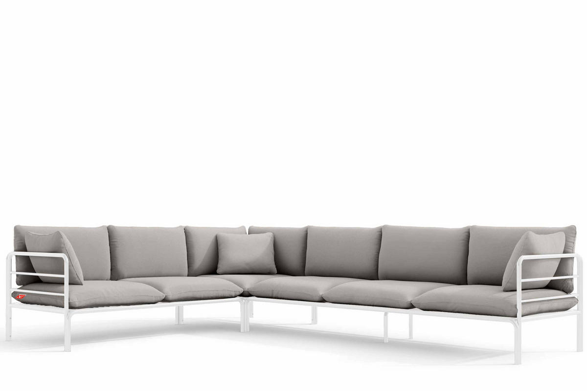GARTENECKSOFA RAMBE 5-Sitzer mit Kissen, Weiß/Hellgrau - Hellgrau/Weiß, Textil/Metall (304/80/229cm) - KONSIMO®