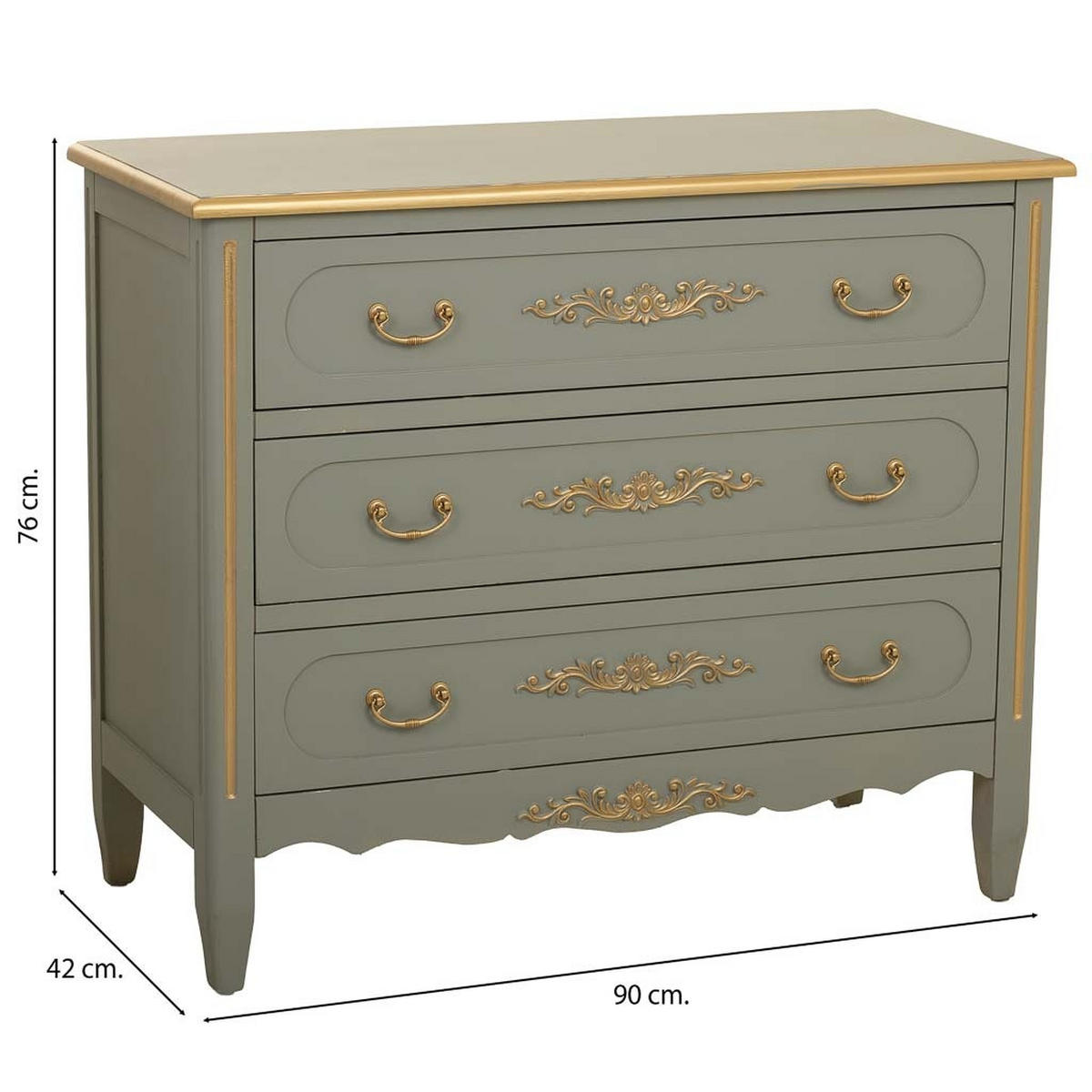 KOMMODE aus holz mit 3 schubladen 90x42x76cm - Grün, Holz (90/76/42cm) - Wanderlust