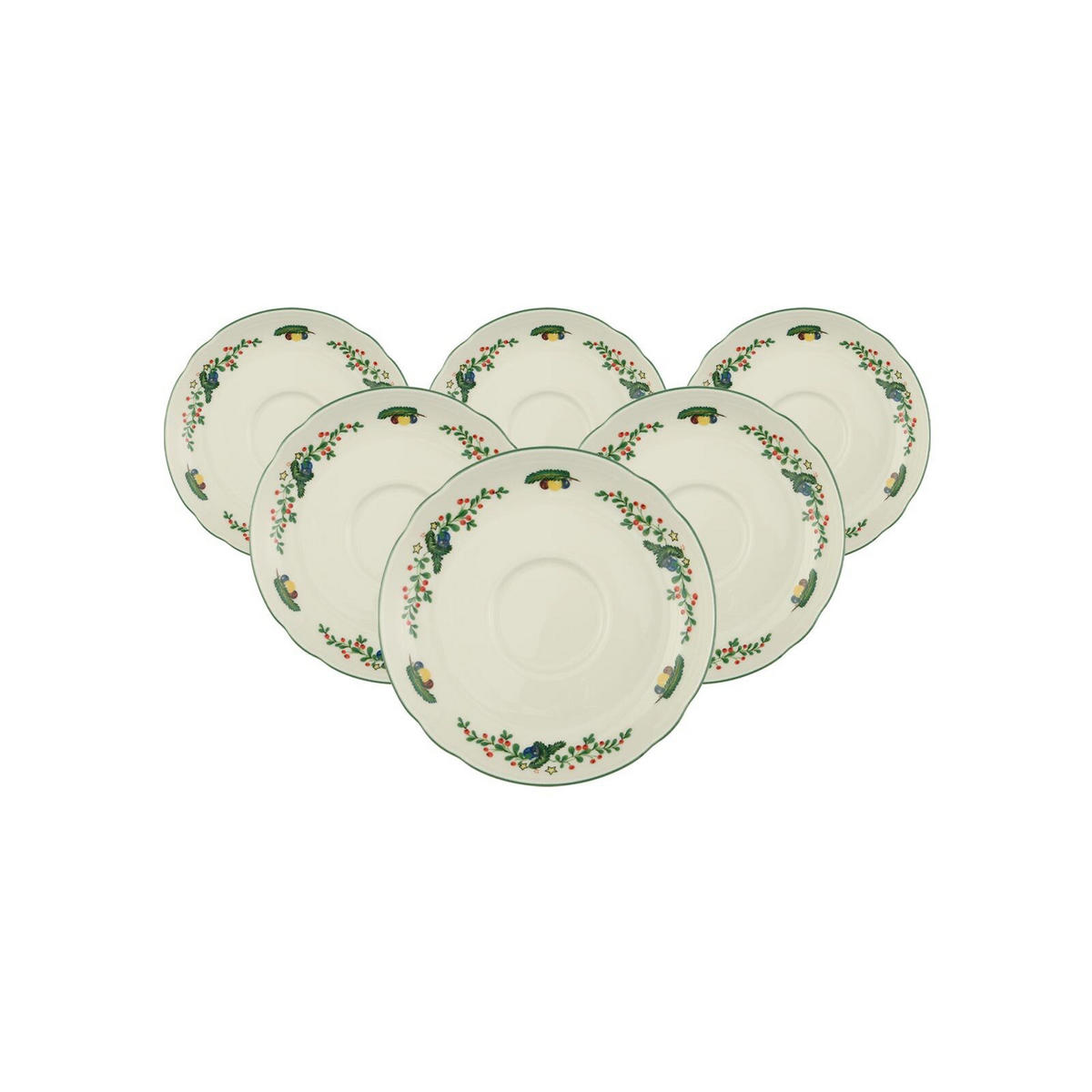 TEEUNTERTASSEN Marieluise Weihnachten weiß-grün ø 13 cm 6er Set - Weiß/Grün, Keramik (13cm) - Seltmann Weiden