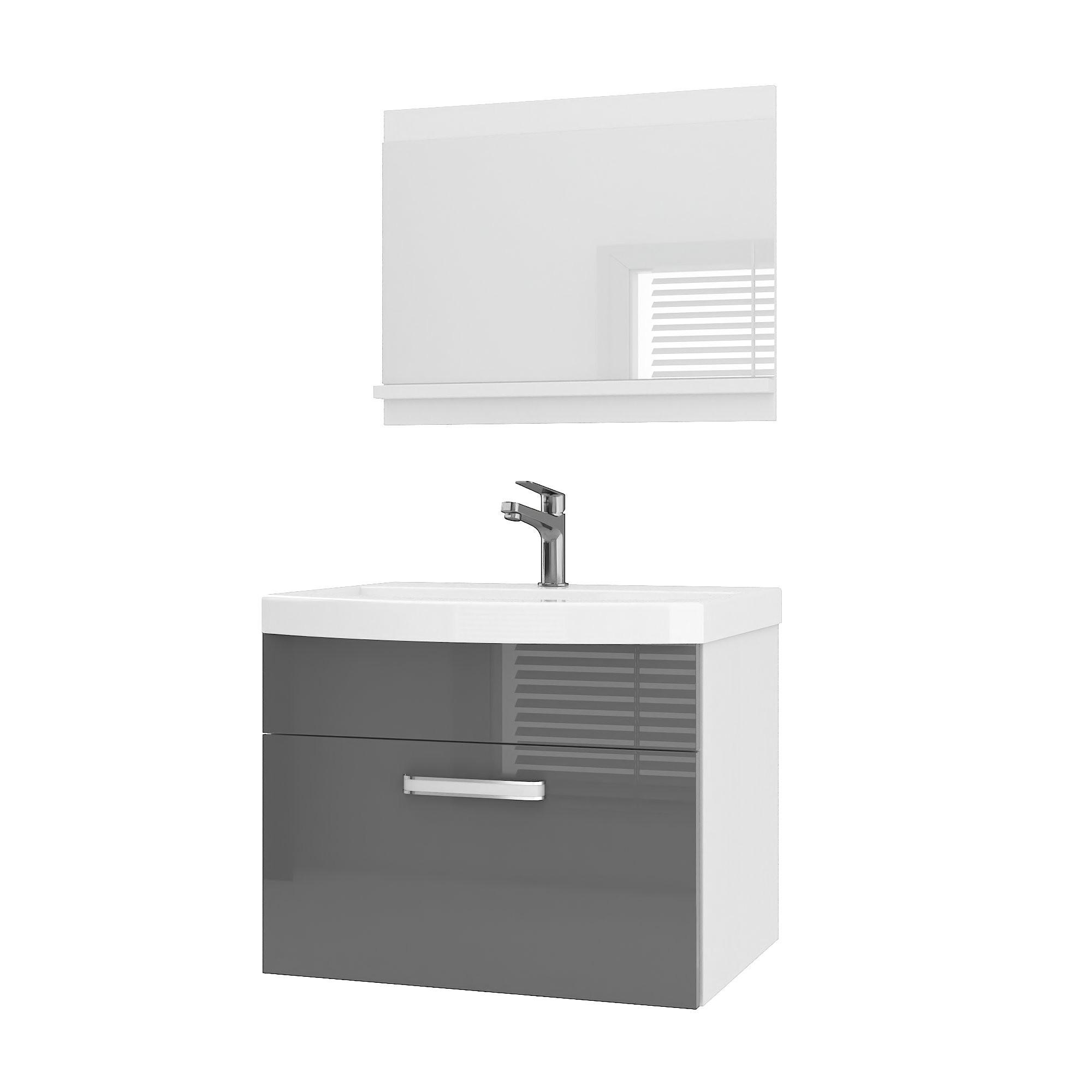 BADMÖBEL Badezimmer SET PRI P1, Grau Hochglanz, 60 cm - Hellgrau, Holz (38.7/51/60cm) - B BELINI GROUP