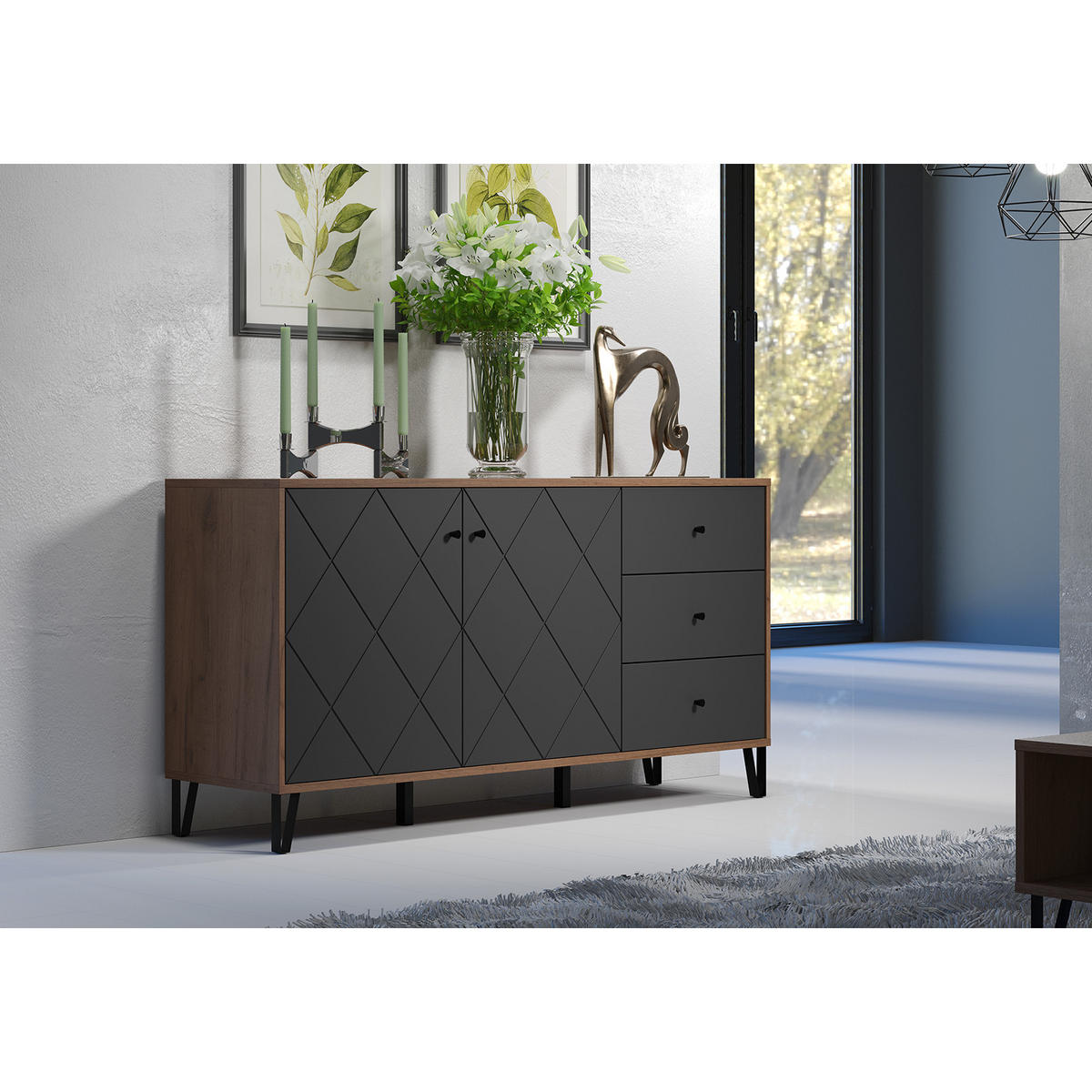 SIDEBOARD Touch Graphitfarben - Graphitfarben, Holzwerkstoff (183/76/40cm) - ebuy24