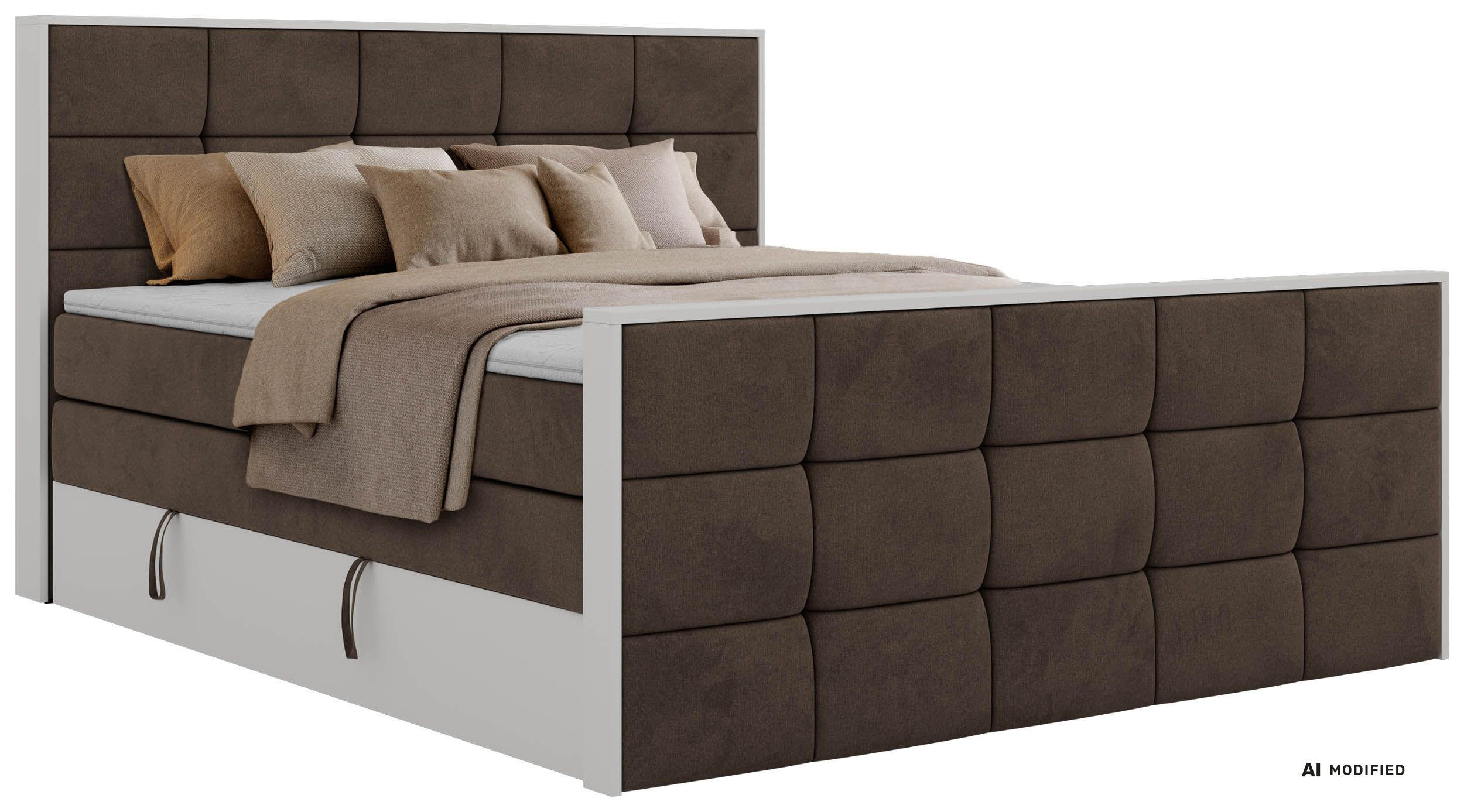 BOXSPRINGBETT ALVIT KING DUO 140/200 - Braun Velvet - Topper Visco - H3 - Schwarz/Braun, Kunststoff/Textil (140/200cm) - MKS