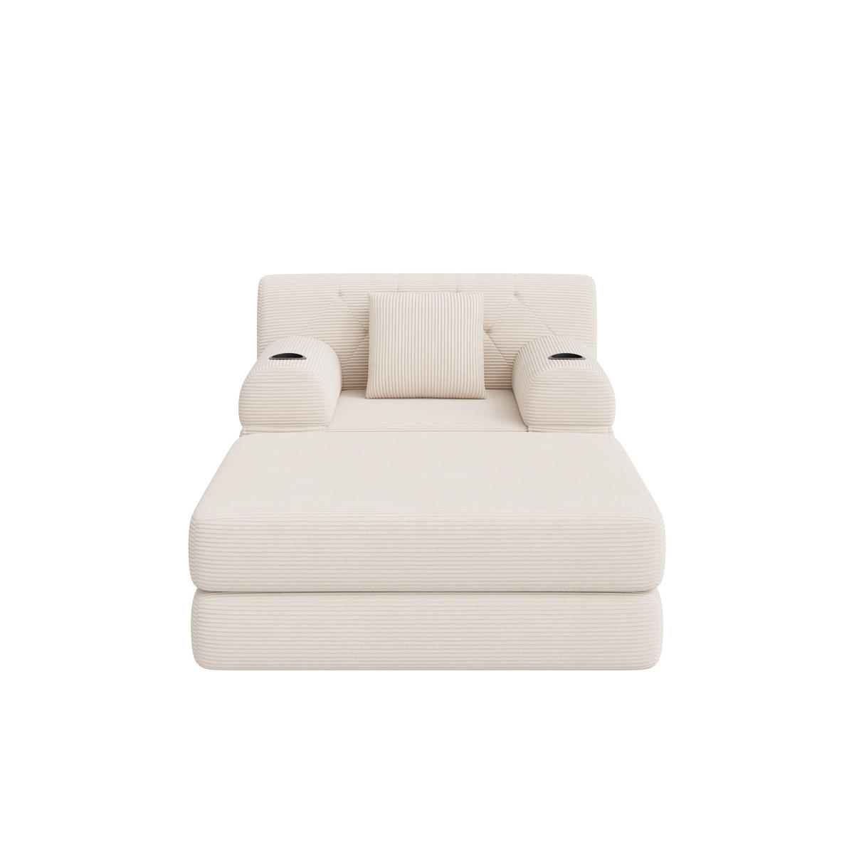 SCHLAFSOFA mit Hocker und Liegefunktion aus Cord mit Getränkehaltern und Seitentaschen in Beige - Beige, Textil (191/60/162cm) - EVRYAE