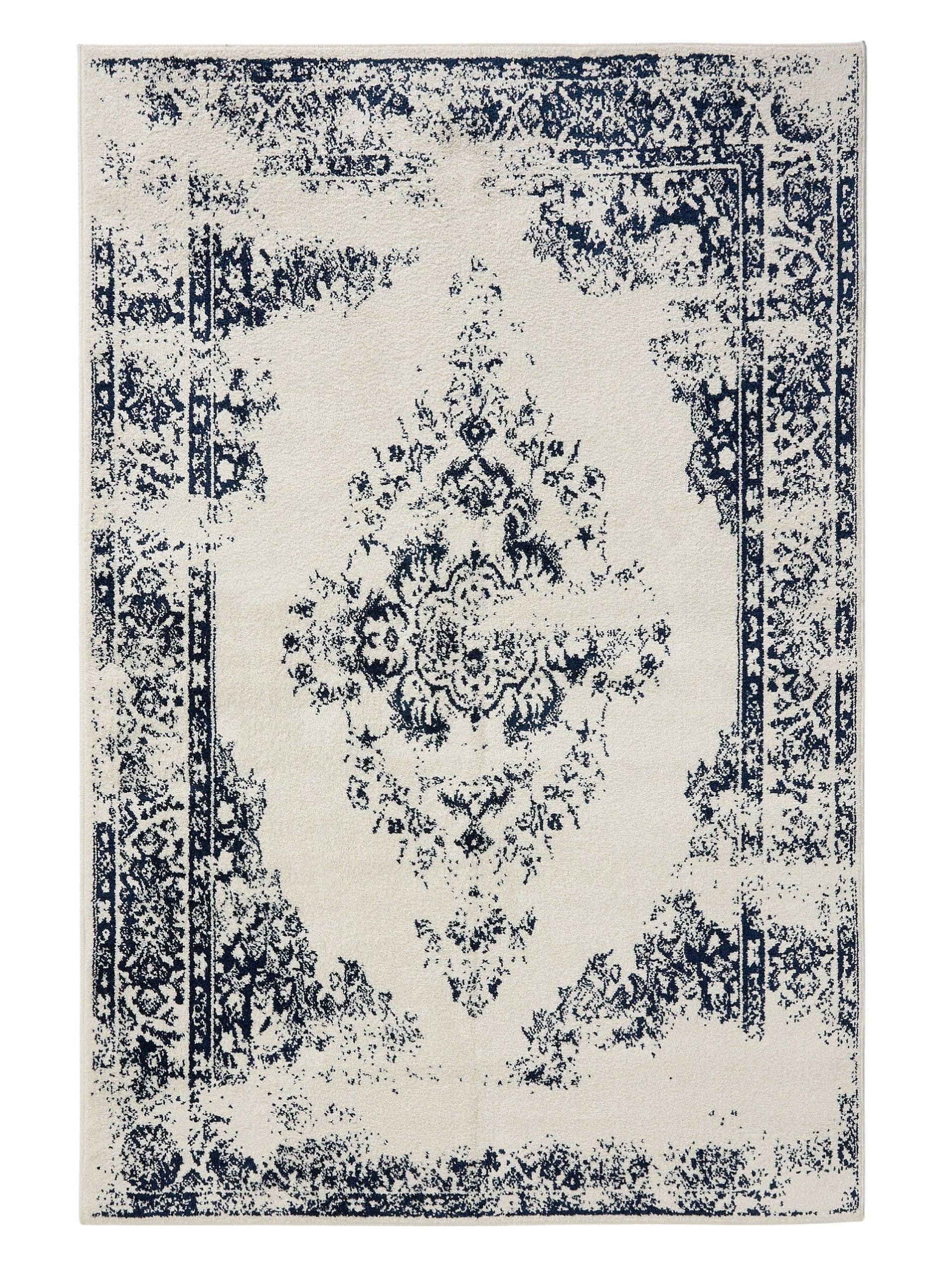 VINTAGE-TEPPICH Sia 60/120 cm - Blau/Creme, Kunststoff (60/120cm) - benuta