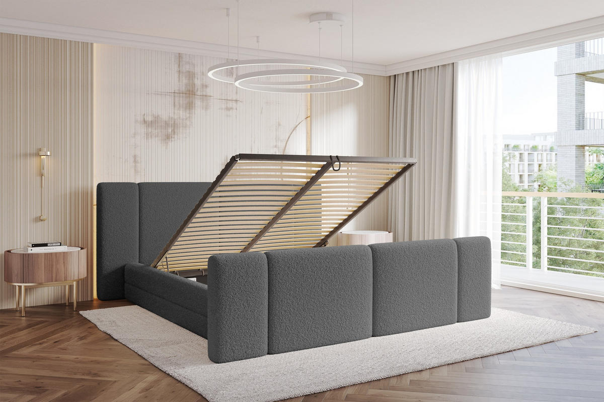 POLSTERBETT mit Bettkasten, Fußteil und Lattenrost, Boxbett ohne Matratze - TEVO-Z 160x200 Grau - Greige, Holzwerkstoff/Textil (160/200cm) - ALTDECOR