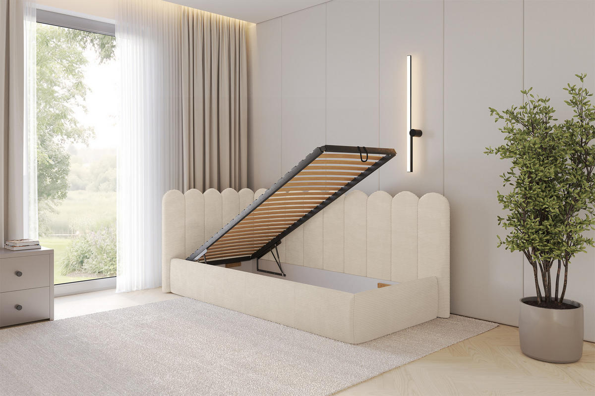 EINZELLBETT Jugendbett mit Bettkasten, Rechts - ARTY 90x200 Beige - Kaschmir, Holzwerkstoff/Textil (90/200cm) - ALTDECOR