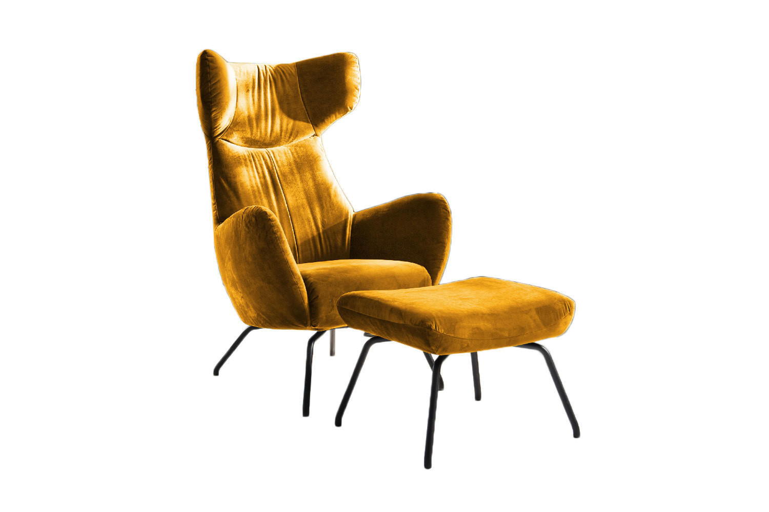 SESSEL MIT HOCKER LOTTE Gelb Velvet - Gelb/Schwarz, Textil (79/117/82cm) - KAWOLA