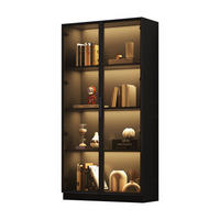 VITRINE aus Spanplatte mit Glastüren und App-LED, 80/40/160 cm, schwarz - Schwarz, Holzwerkstoff (40/160/80cm) - Redom