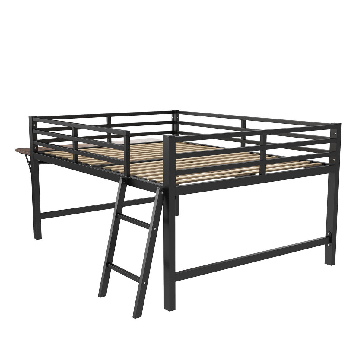 HOCHBETT 140/200 cm Schwarz mit Schreibtisch und LED-Beleuchtung - Schwarz, Metall (140/200cm) - OKWISH