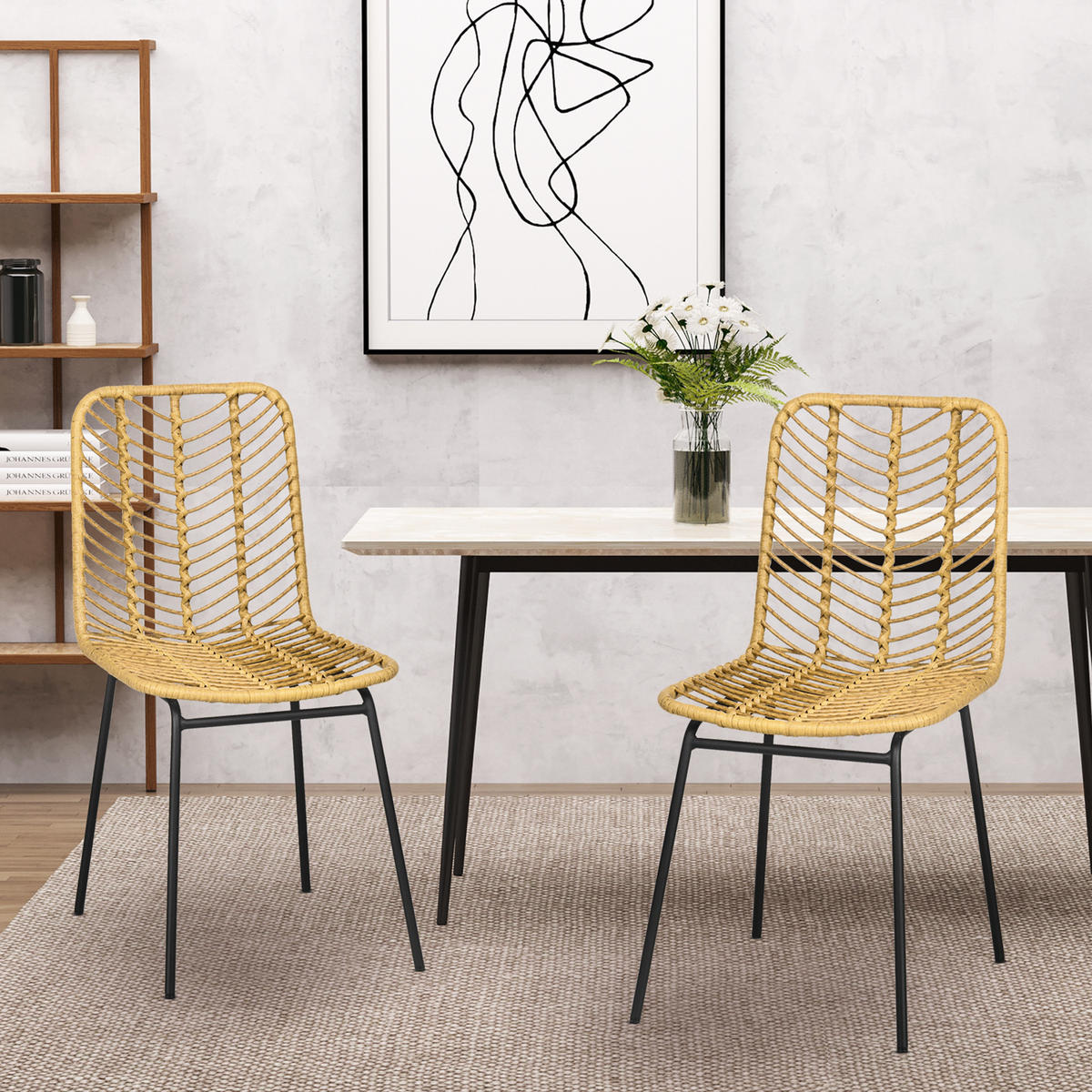 ESSZIMMERSTÜHLE, PE-Rattan, Stahl, Gelb - Gelb, Kunststoff (58/85/44cm) - HOMCOM