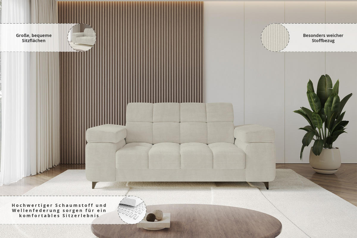 SOFA 2-Sitzer LORD-S1 194x97x90 cm Creme Cord - Creme, Holzwerkstoff/Textil (194/90/97cm) - ALTDECOR