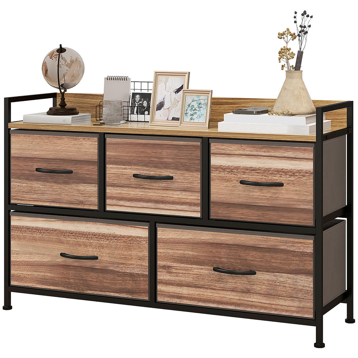 KOMMODE Schwarz mit 5 Schubladen 98/29/63 cm - Eichefarben, Textil (98/63/29cm) - PANGIVO