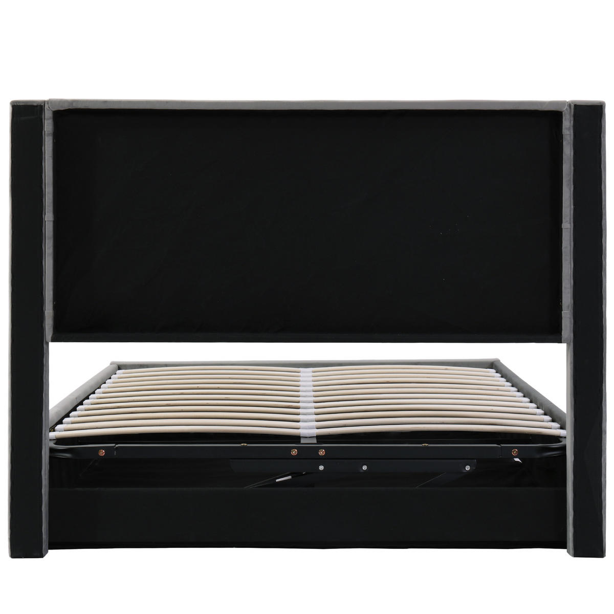 POLSTERBETT aus Samt & Stahl 140x200 cm in Grau mit Stauraum - Grau, Metall (140/200cm) - Modfu