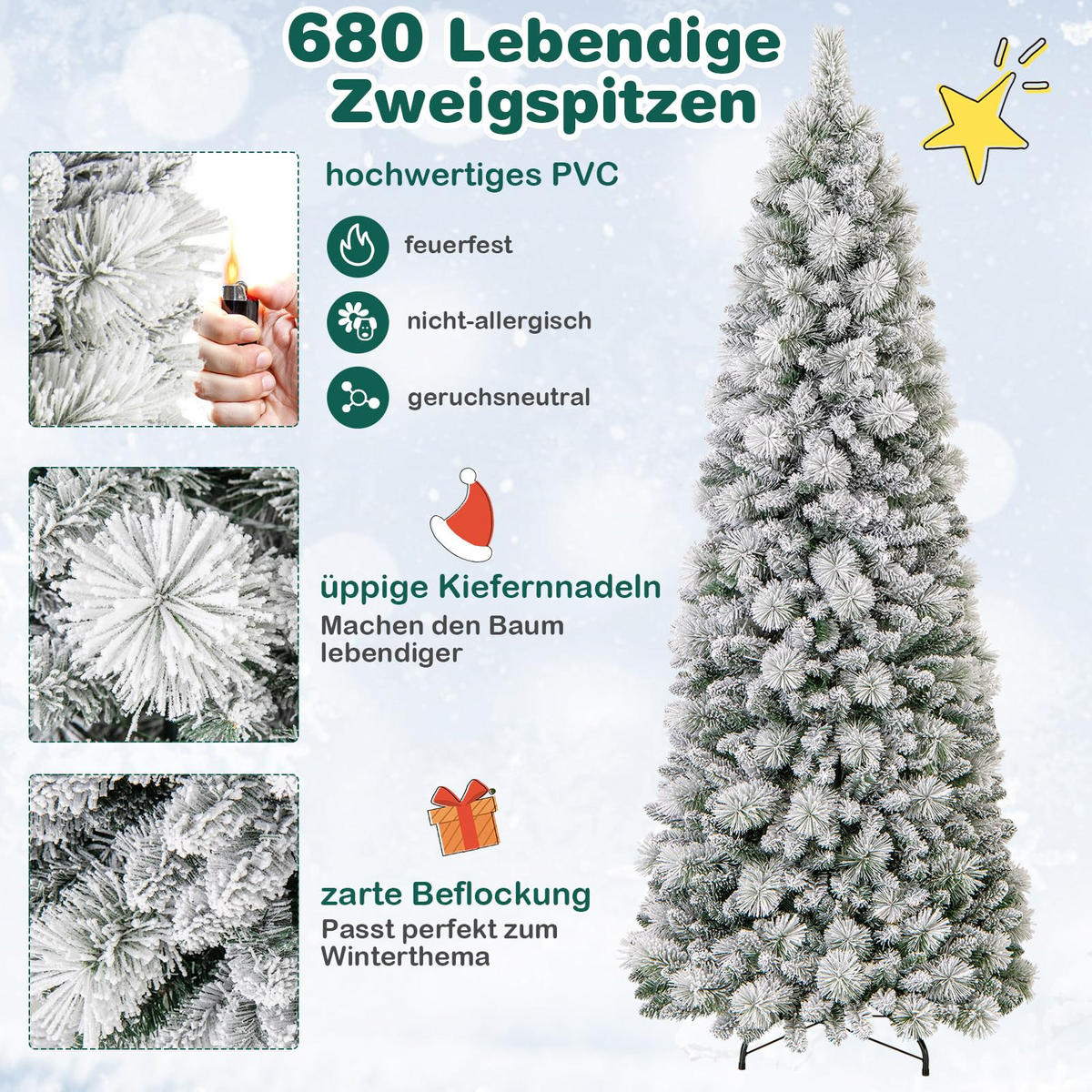 WEIHNACHTSBAUM mit 200 warmweißen LED-Lichtern 210 cm grün - Grün, Metall (210cm) - COSTWAY
