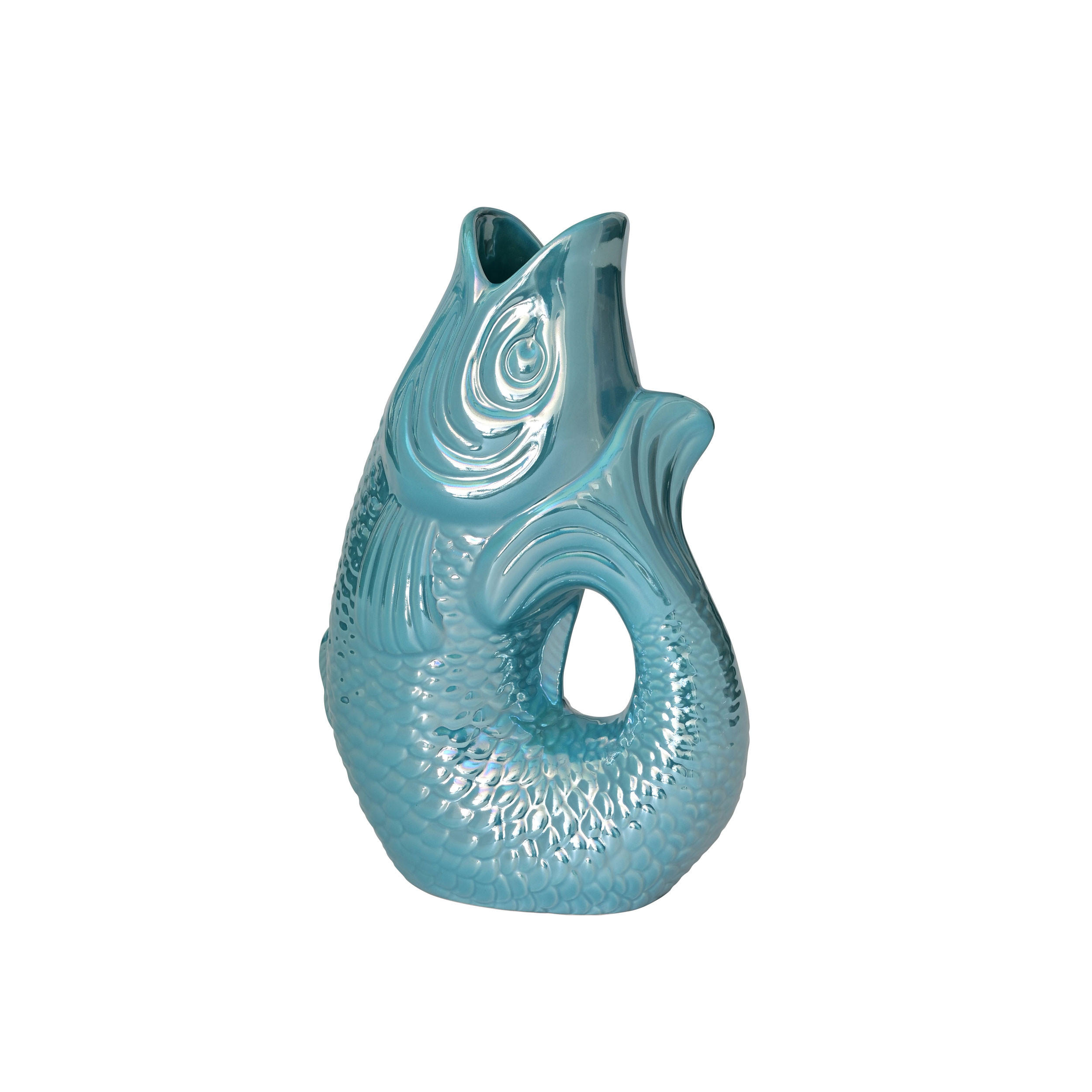 VASE Monsieur Carafon S, Fisch-Form, Steingut, Rainbow Ocean, 25.2 cm - Blau, Keramik (7cm) - Gift Company