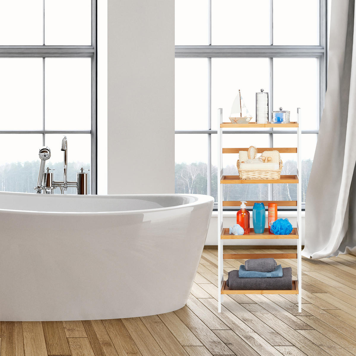 BADREGAL - Multicolor, Holz/Holzwerkstoff (45/110/31.5cm) - Relaxdays