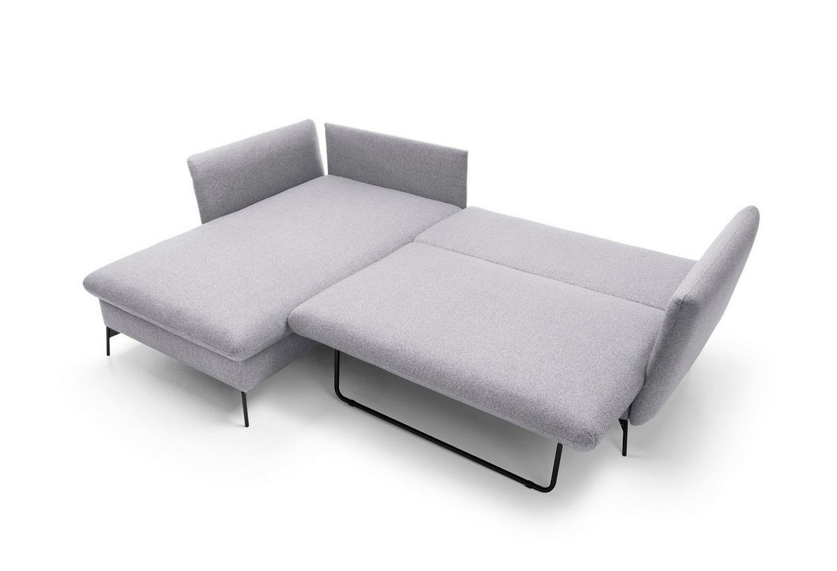 ECKSOFA FERRO Grau Geflochtener Stoff mit Schlaffunktion - Grau, Holz (258/167cm) - MASSENO