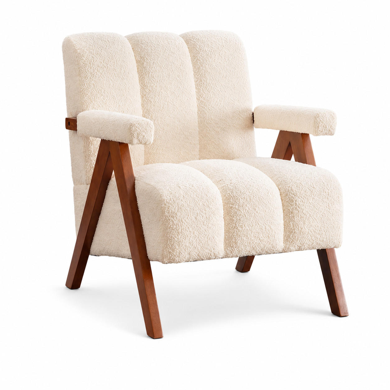 SESSEL Bouclé Beige mit Holzrahmen - Beige, Holz/Holzwerkstoff (77/77/68.5cm) - WISHDOR