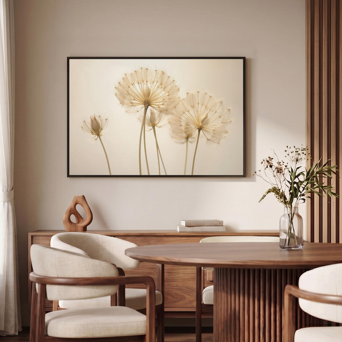 LEINWAND Bilder mit Rahmen - Sonnenlicht - Löwenzahn - Botanisch - Blumen - 90x60 - Creme, Textil (90/60cm) - MuchoWow