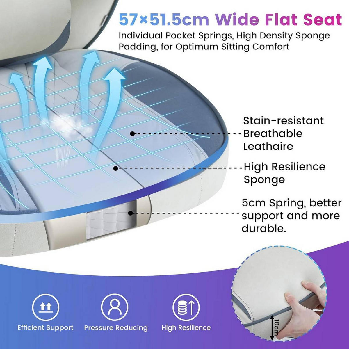 GAMINGSTUHL Leathaire-Stoff, Weiß+Blau - Blau/Schwarz, Kunststoff/Textil (70/120/70cm) - Woltu