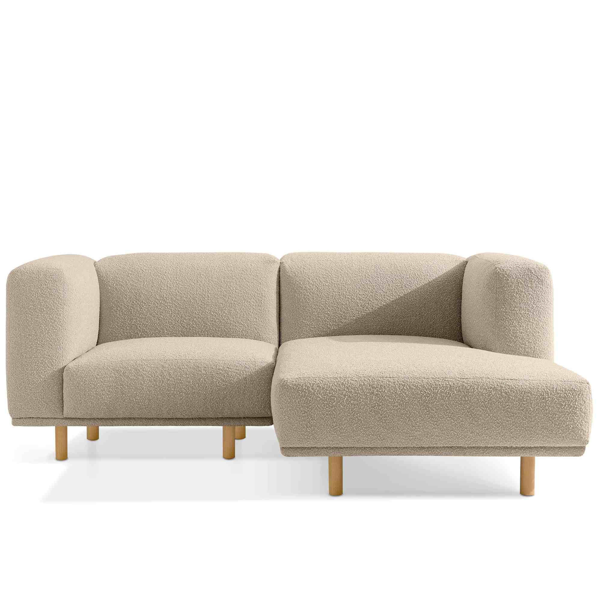 ECKSOFA-RECHTS FOSERO, Bouclé - Buchefarben/Creme, Holz/Holzwerkstoff (204/155cm) - KONSIMO®