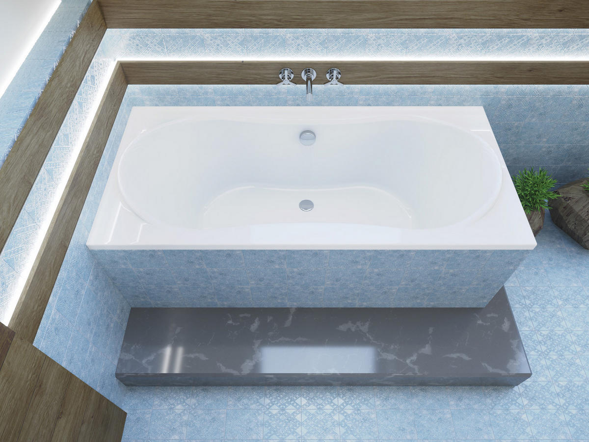 BADEWANNE Rechteck LONG 170/80 mit Styro Ablauf Füße - Weiß, Kunststoff (80/62/170cm) - bad land