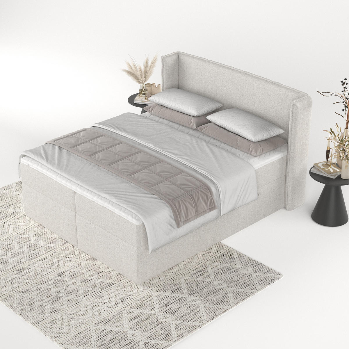 BOXBETT Viva 140/200 cm Hellbeige im Riva Stoff - Beige/Schwarz, Holz/Holzwerkstoff (140/200cm) - AltaBeds