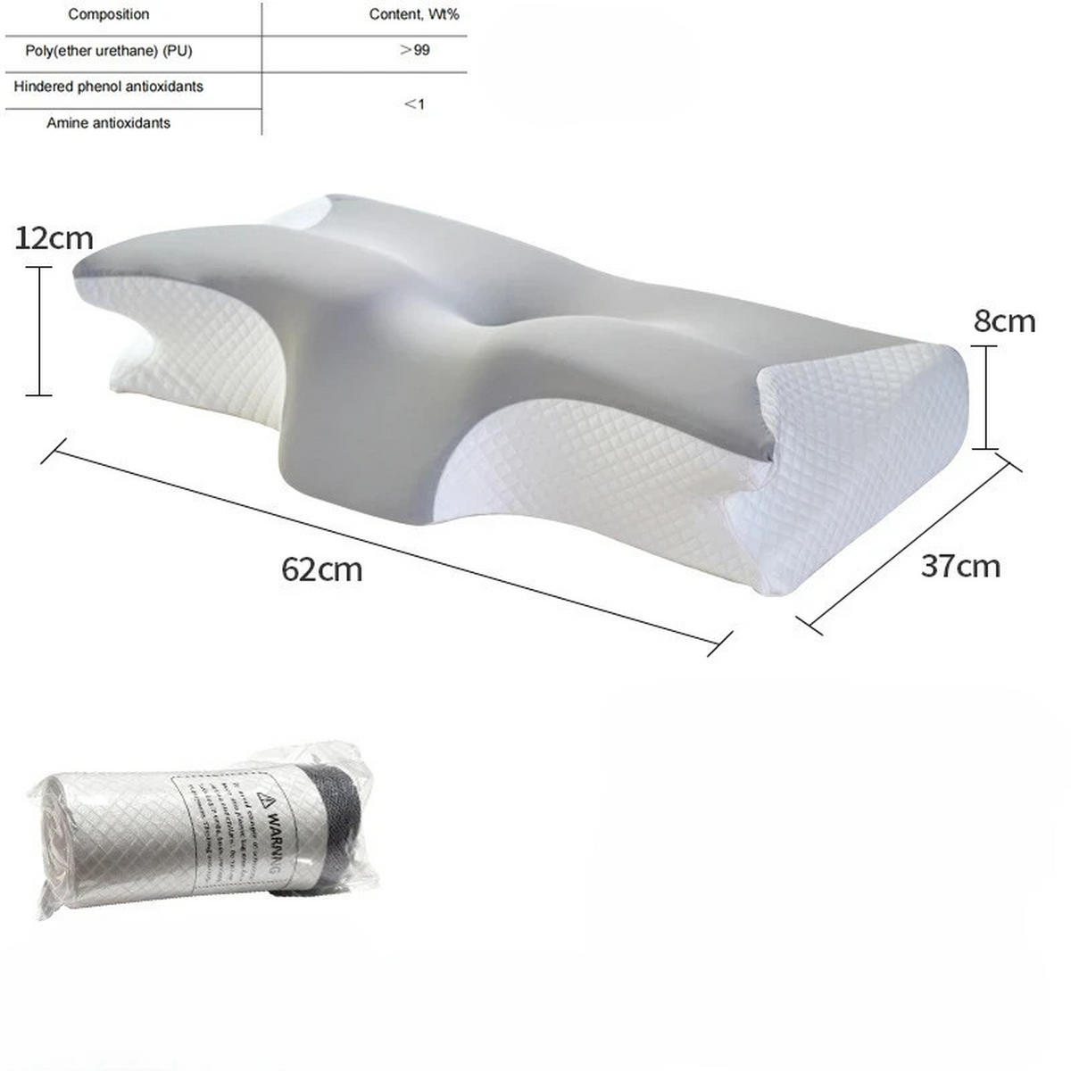 NACKENKISSEN ，Ergonomisches , 62 x 37 x 12 cm - Grau, Textil (62/37cm)