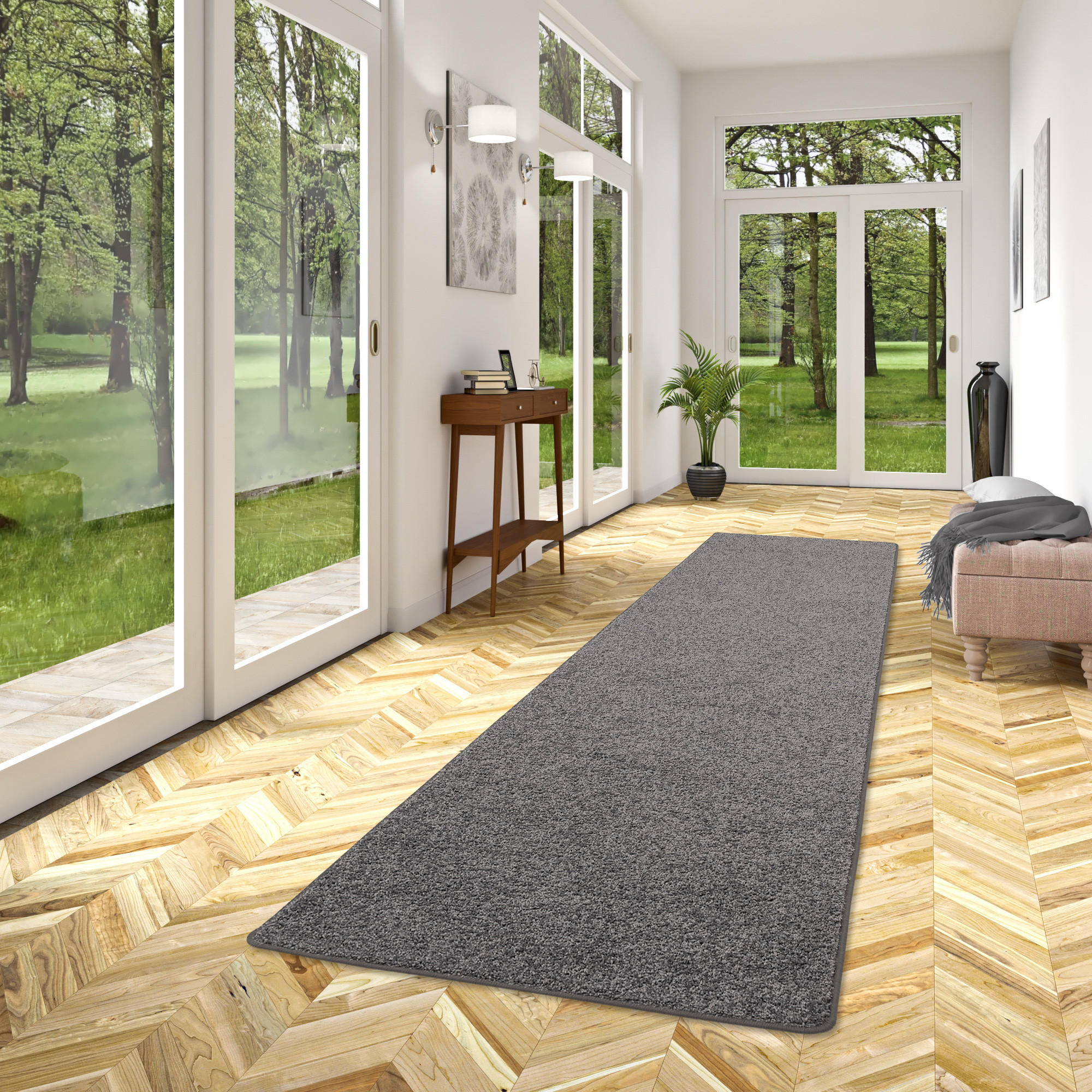 HOCHFLOR VELOURS TEPPICH LÄUFER MONA - Grau, Textil (100/300cm) - Snapstyle
