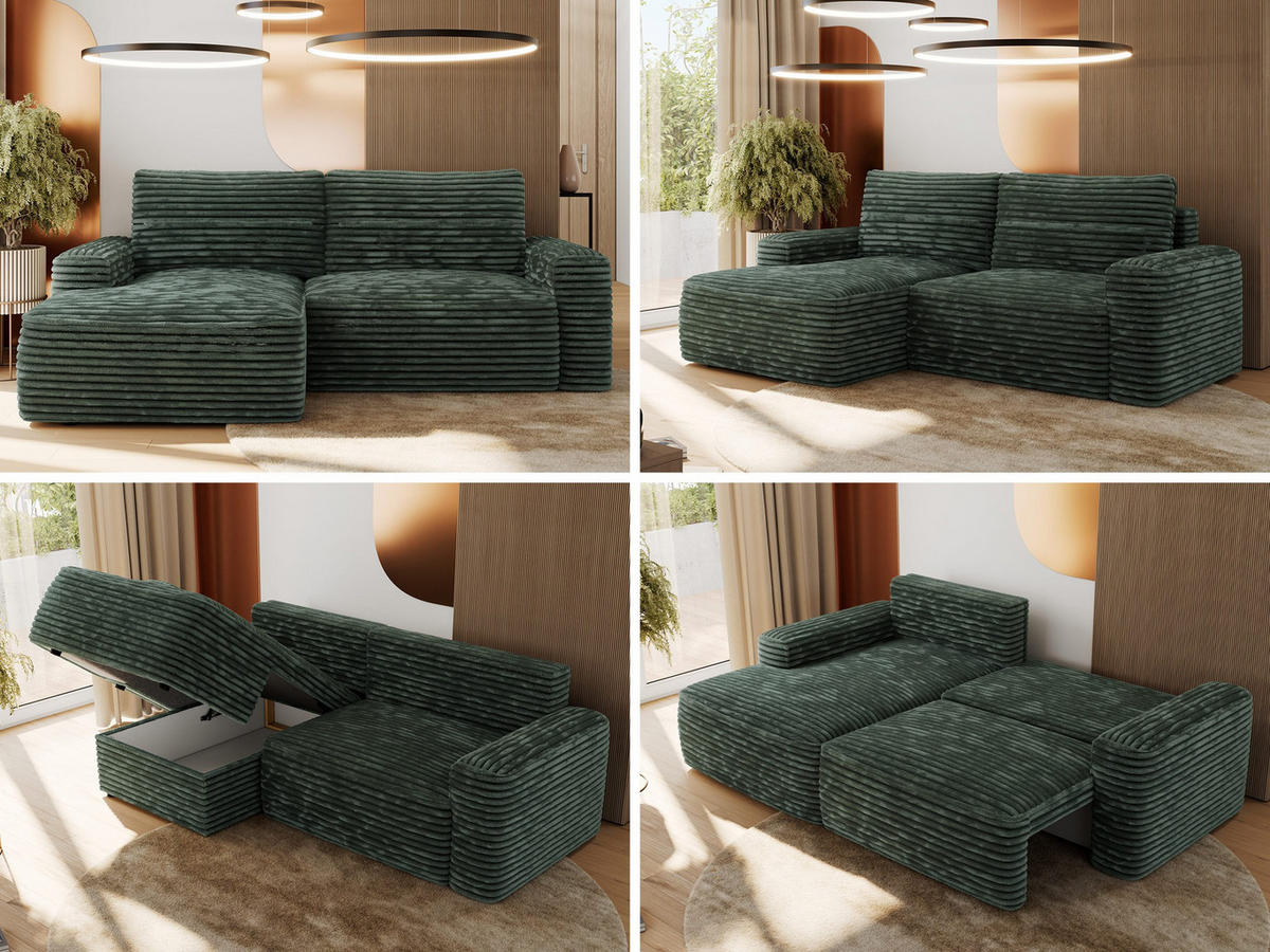 ECKSOFA BELLUNO L Grün Cord - Links - Schwarz/Grün, Textil (144/233cm) - MKS