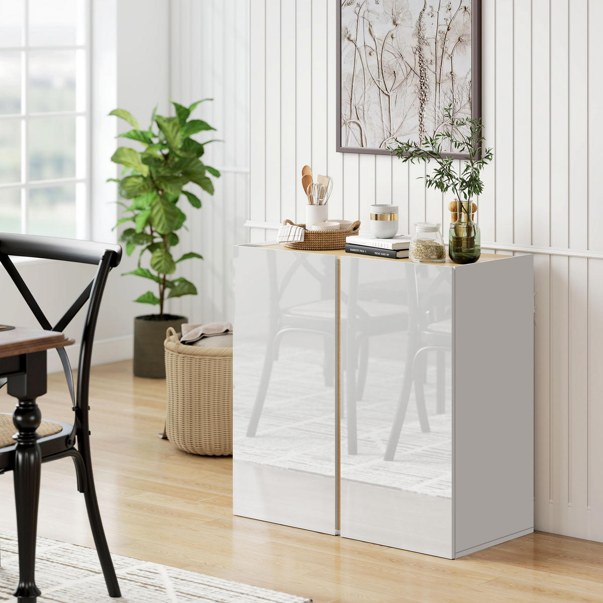 SIDEBOARD DE-11194 2 Soft-Close Türen Weiß - Weiß, Holzwerkstoff (80/80/40cm) - ComfortXL