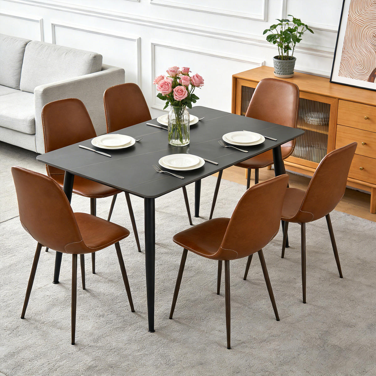 ESSZIMMERSTÜHLE 6er-Set, gepolstert, Kunstlederbezug, Braun - Braun, Metall (43/88/53cm) - Meubles Cosy