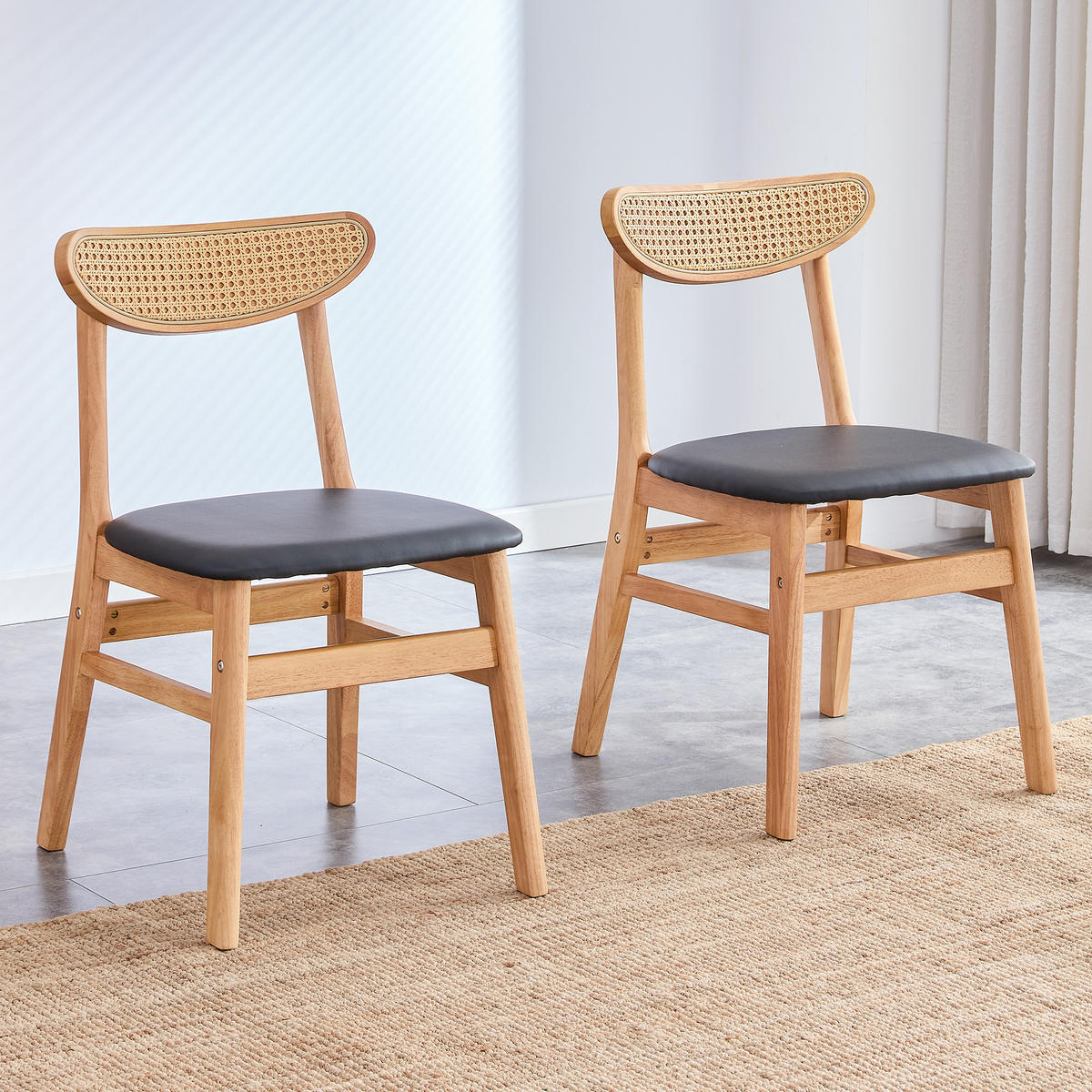 STUHL-SET DE-36740 2 Stück mit Rattan-Rückenlehne Natur - Naturfarben, Holzwerkstoff (43.9/78.7/45cm) - ComfortXL