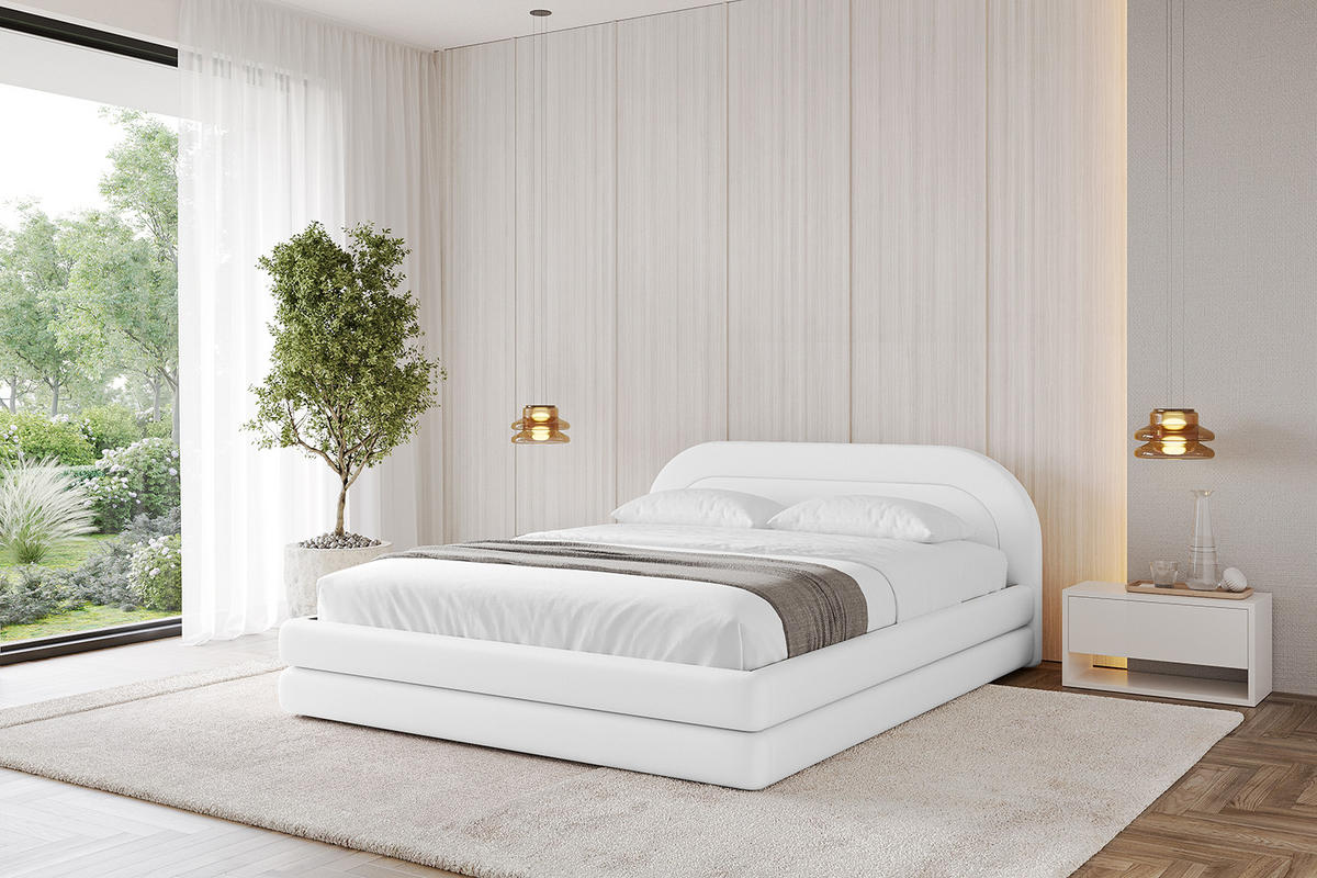 POLSTERBETT mit Bettkasten und Lattenrost, Boxbett ohne Matratze - LERIS-v1 200x200 Weiß Kunstleder - Weiß Hochglanz, Holzwerkstoff/Textil (200/200cm) - ALTDECOR