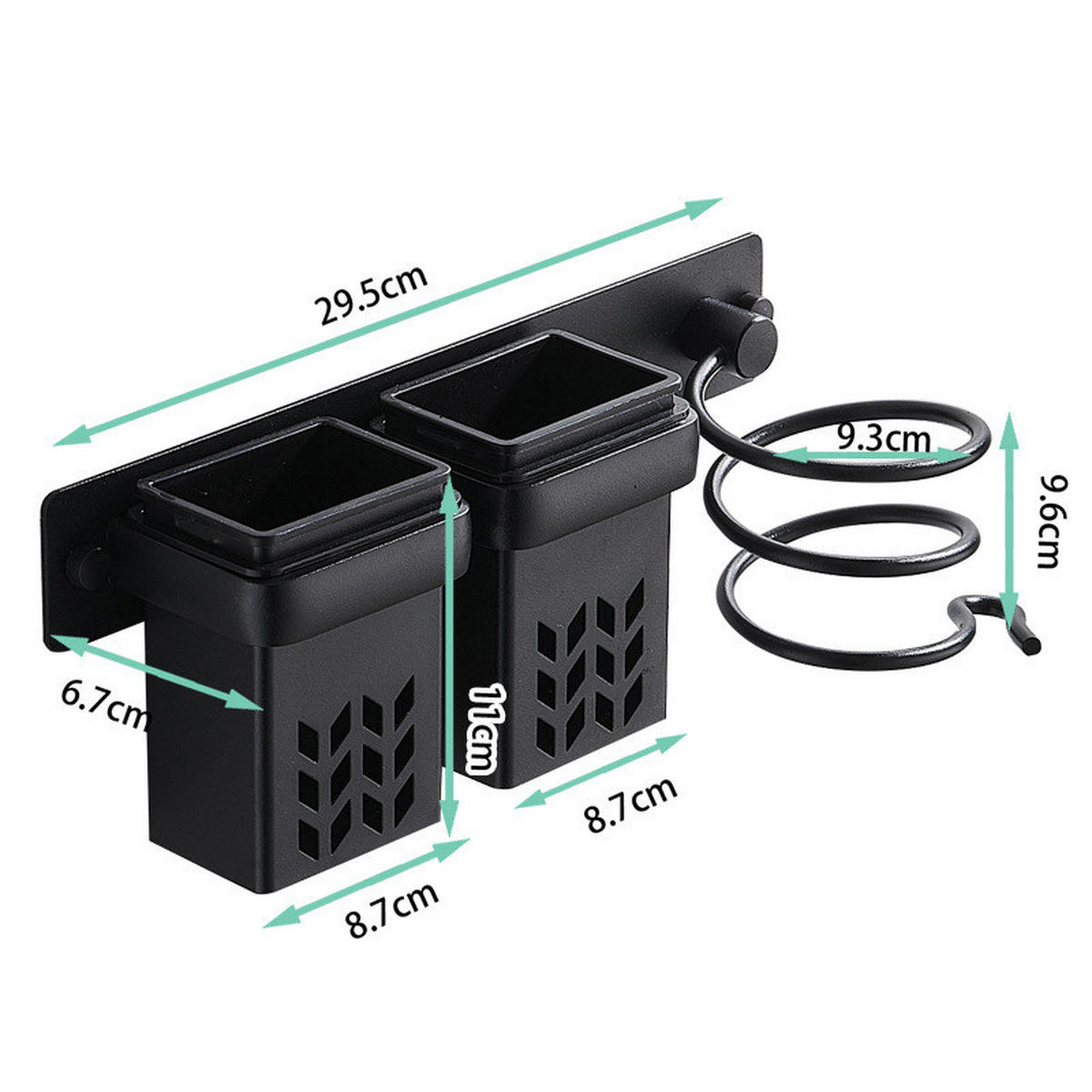 HAARTROCKNERHALTER – Schwarz – Doppelhalterung - Schwarz, Metall (31.5/13/11.5cm)
