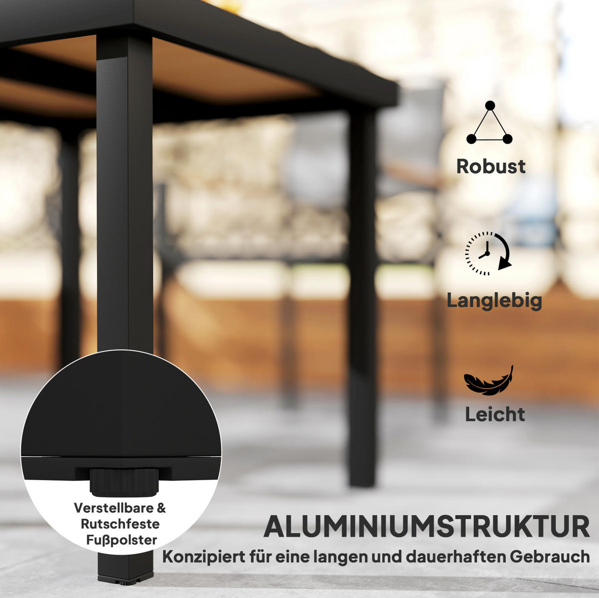 GARTENTISCH 78x78x74 cm Natur mit Holzoptik & Aluminiumrahmen - Naturfarben, Metall (78/78/74cm) - Modfu