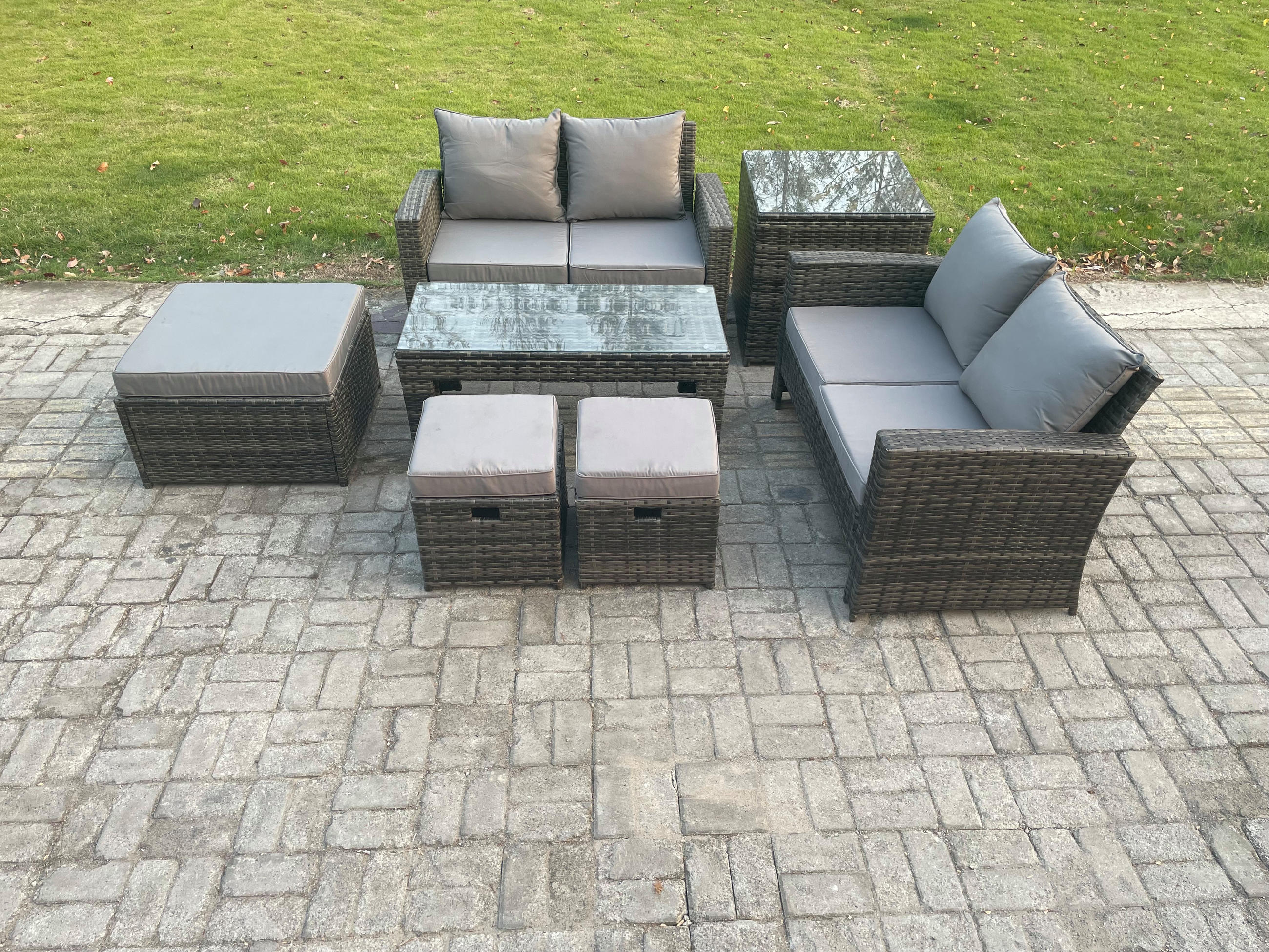 GARTENSOFA Hohe Rückenlehne Polyrattan Dunkelgrau 7-Sitzer - Dunkelgrau, Metall - Fimous
